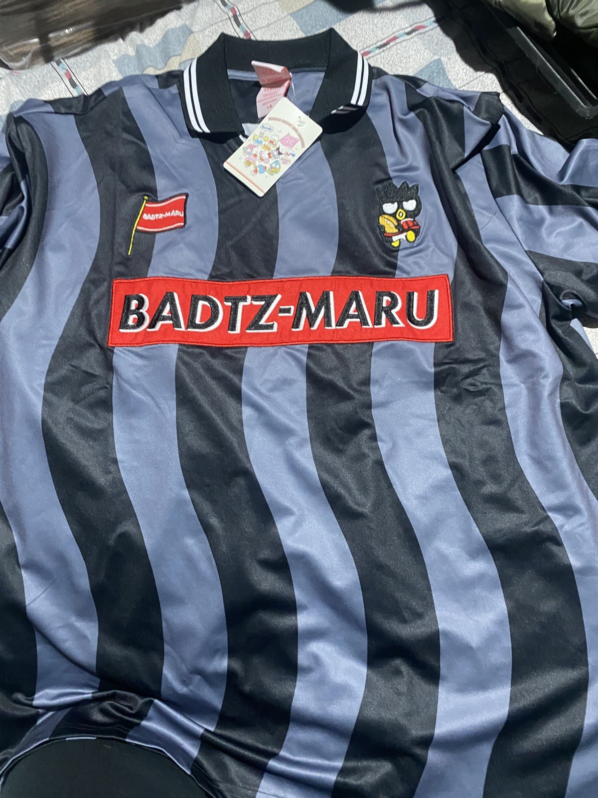 Sanrio Badtz-Maru Striped Soccer Jersey Men Large BoxLunch Shirt Top NWT Large