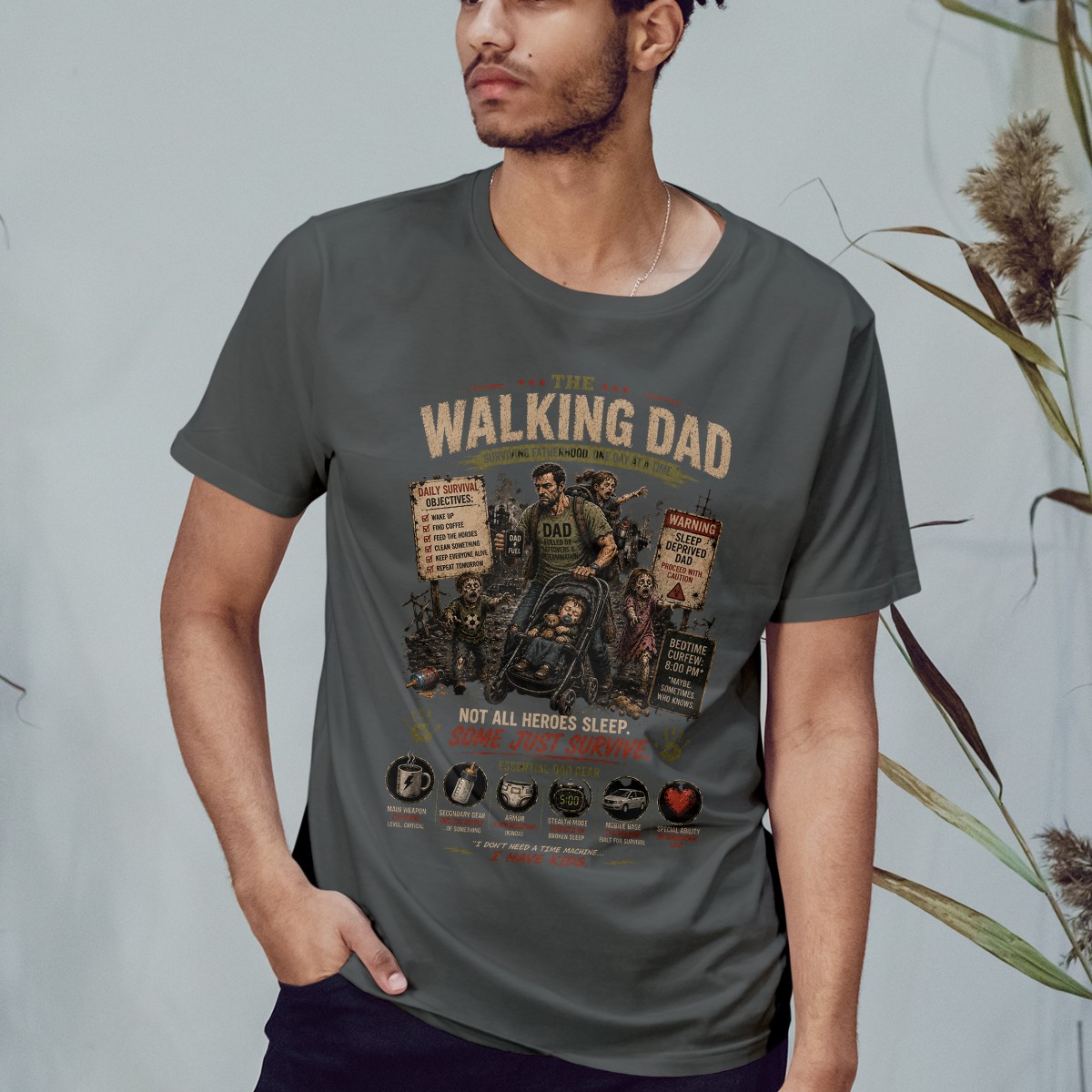 The Walking Dad Surviving Fatherhood Mens T-Shirt Zombie Parody Gift For Him