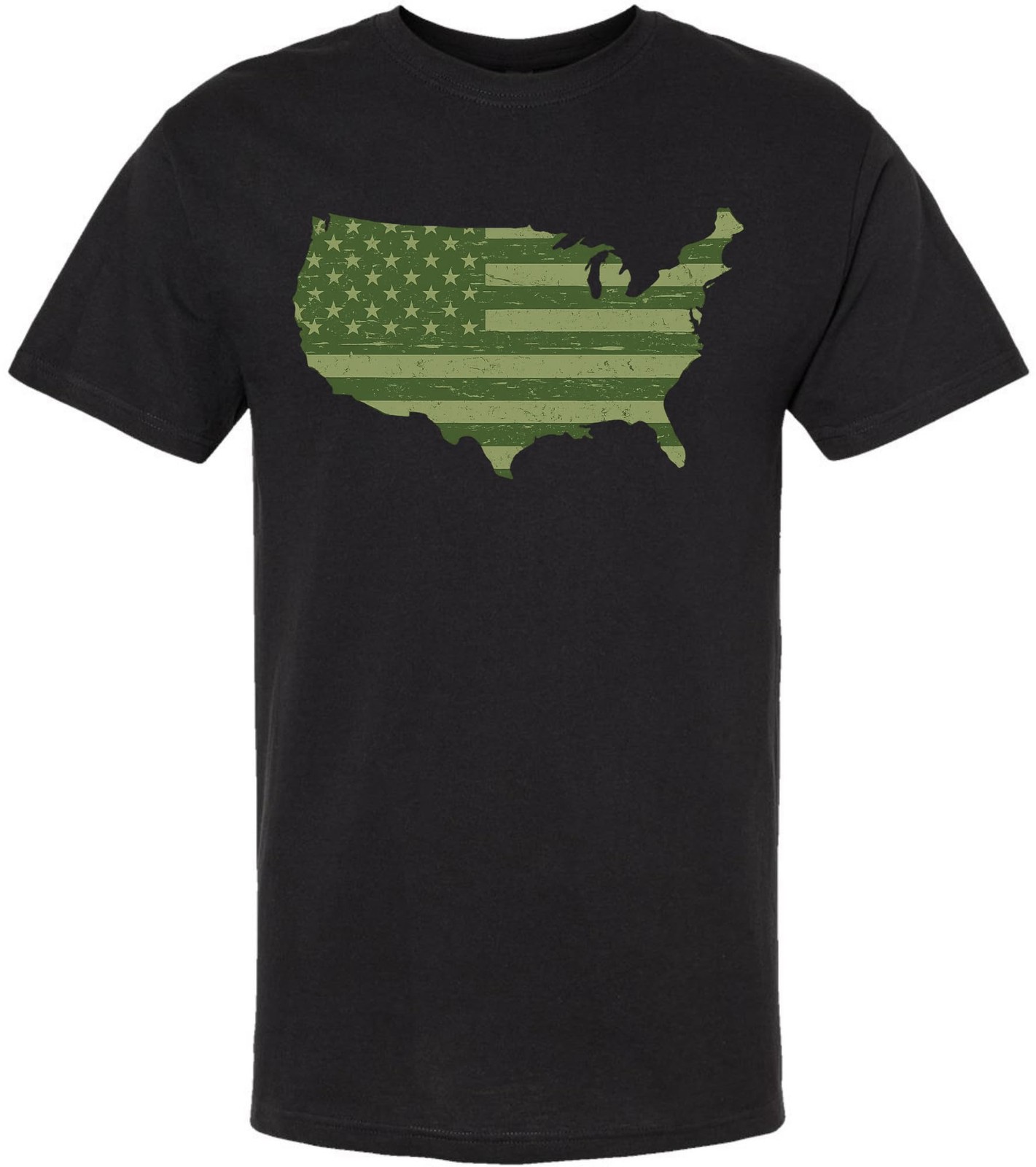 American Flag Distressed USA Map Printed T-Shirt US Outline Graphic Tee