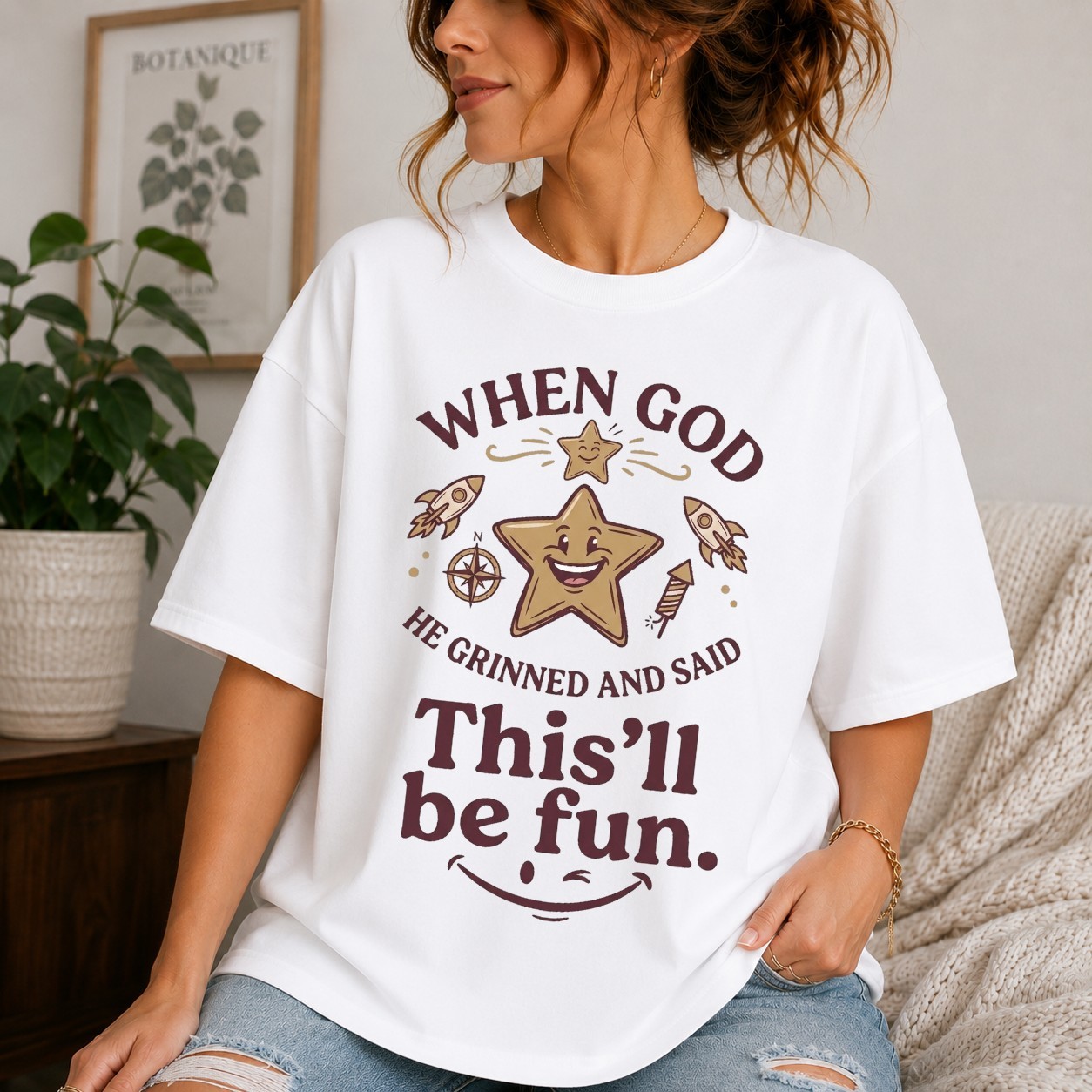 When God Made Me He Grinned Funny Christian Faith Shirt Jesus Gift Women