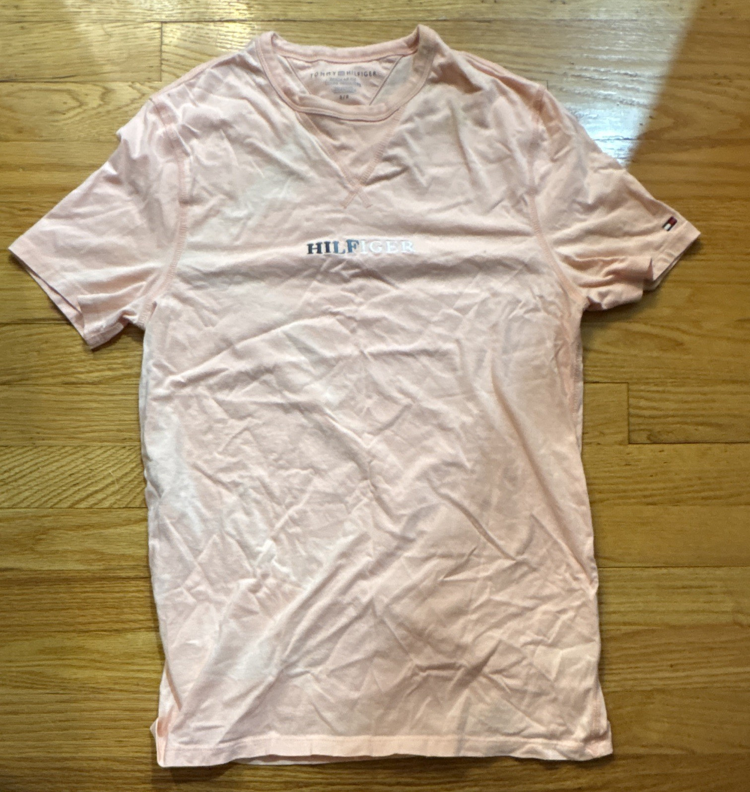 Tommy Hilfiger Pink Solid Logo Crew Neck Short Sleeve Cotton Knit T-Shirt S