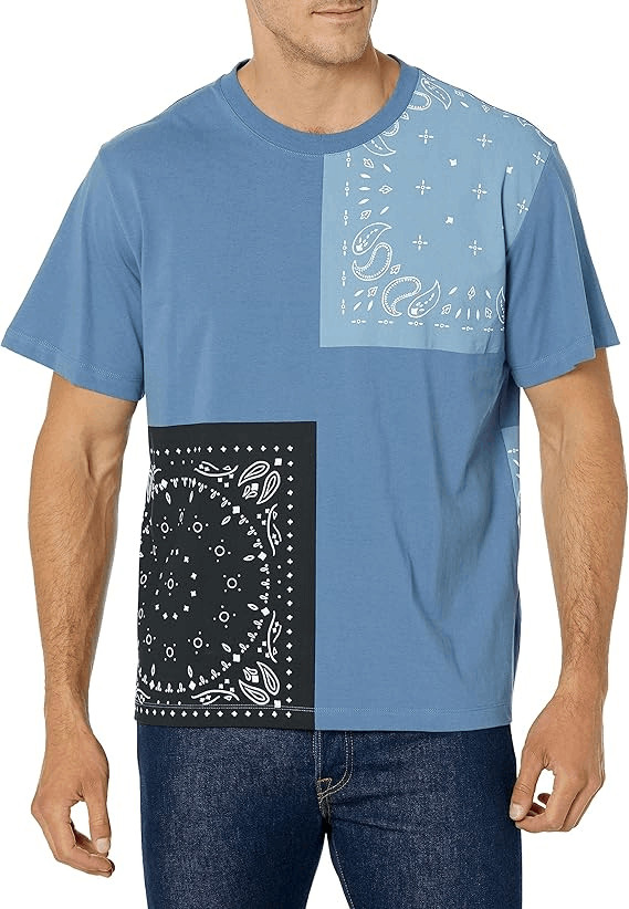 Club Monaco $60 Bandana Patchwork Tee Blue Cotton XL NEW
