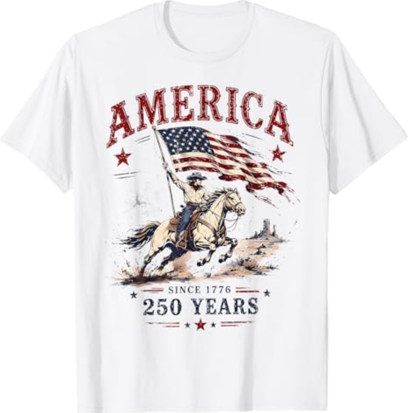 250 Years America 1776 2026 Patriotic Cowboy 4th July 250th T-Shirt
