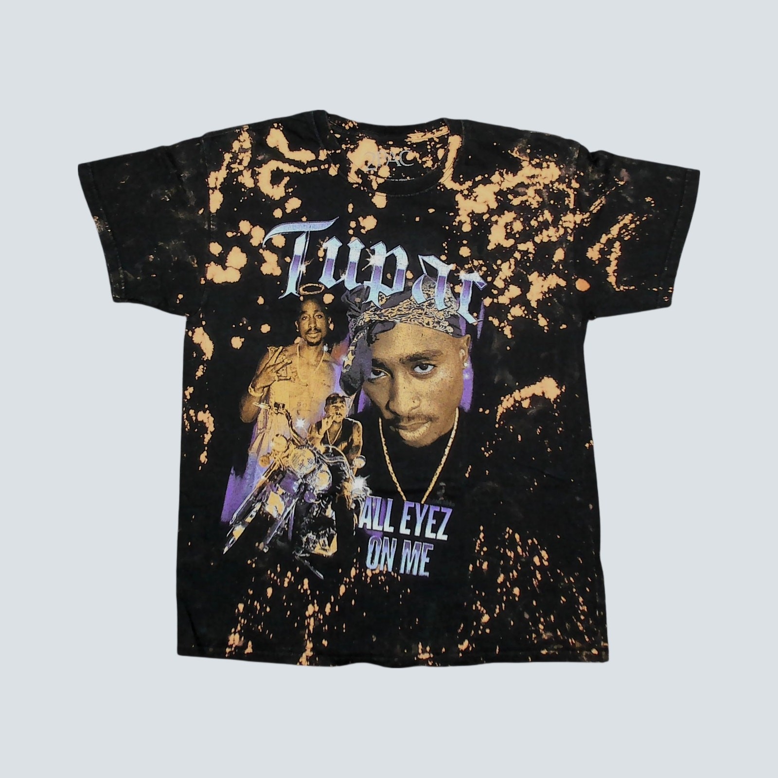 2Pac Mens T-Shirt All Eyez On Me Bleached Tie Dye Graphic Large