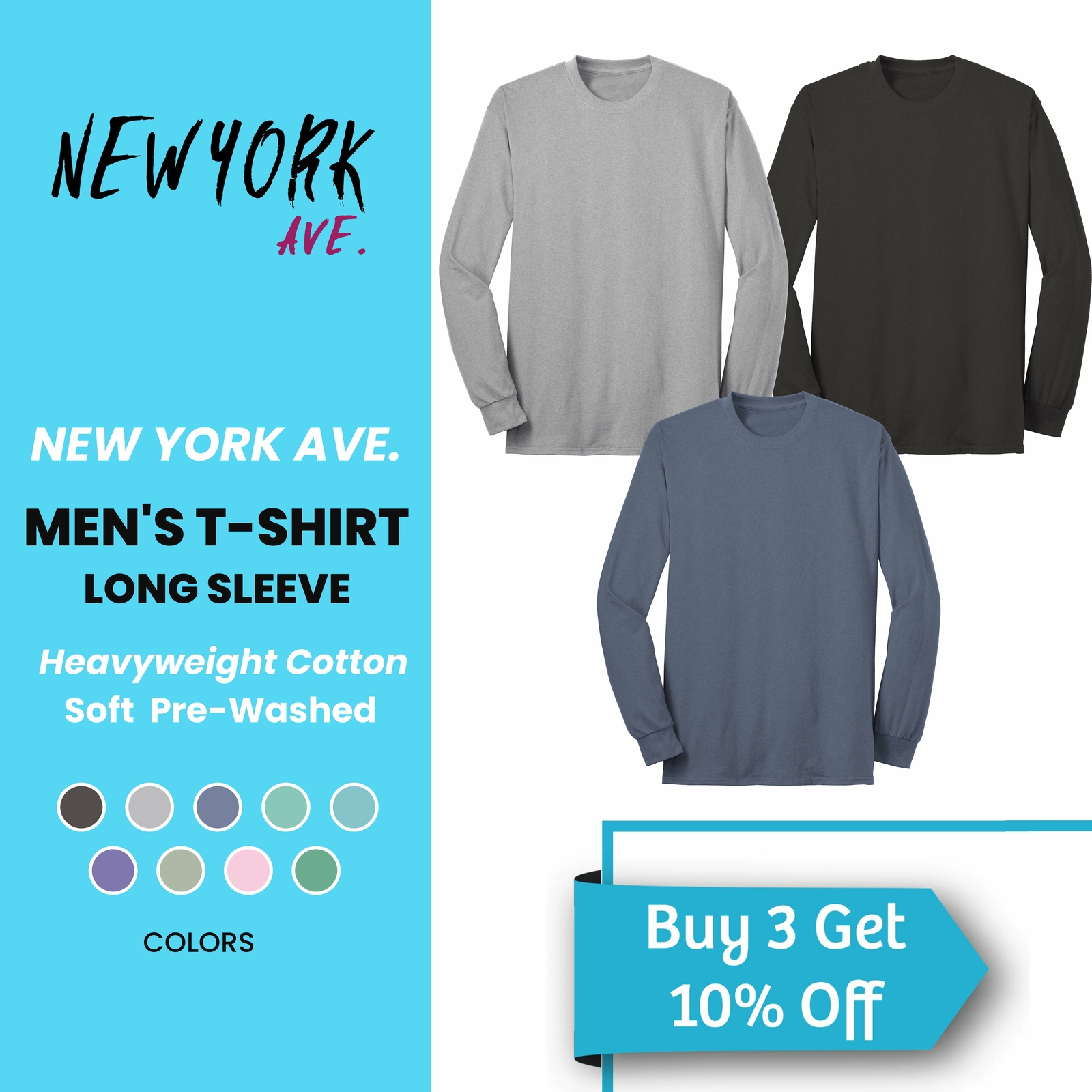 Men&rsquo;s T-Shirt Long Sleeve Cotton Crew Neck Soft Pre-Washed Heavyweight