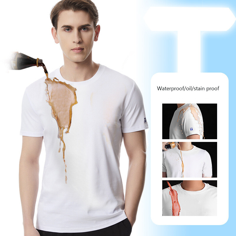 Men T Shirt Waterproof Oil Stain Proof Short Sleeve Tee Summer Casual Streetwear