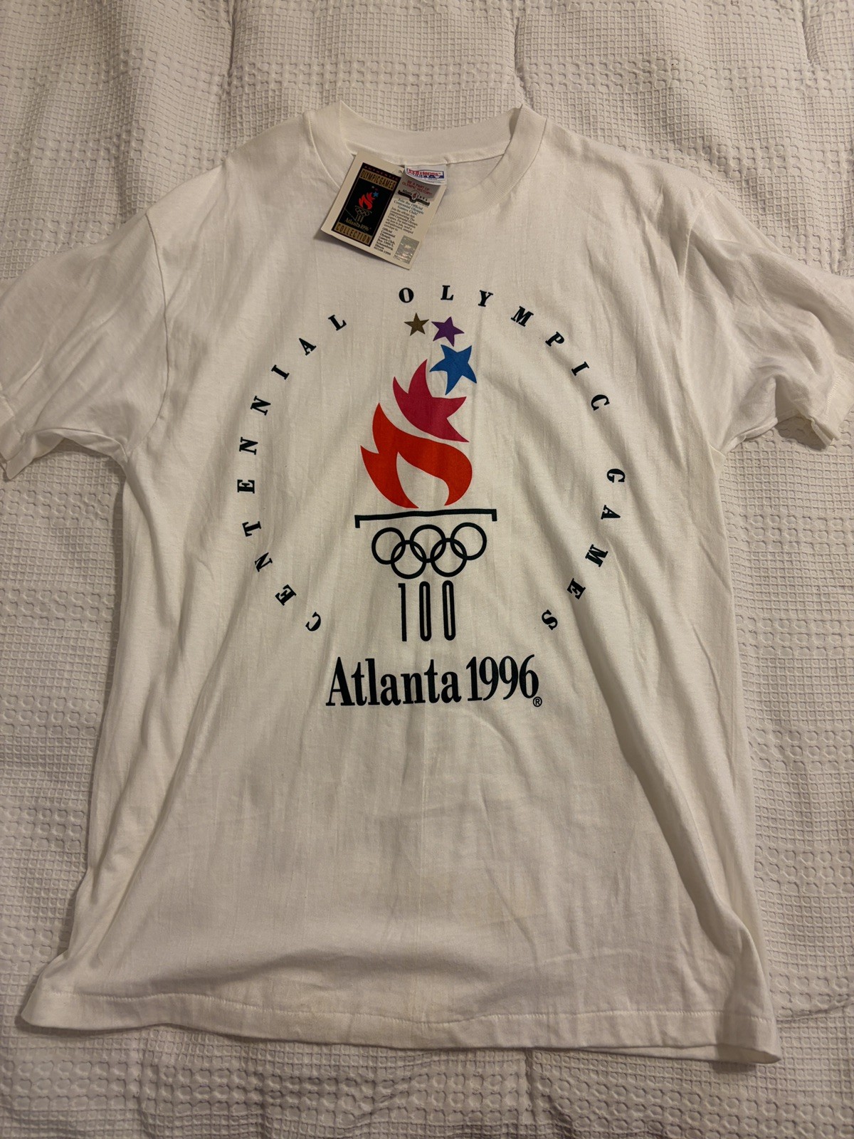 1996 Atlanta Centennial Olympic Games White T-Shirt Single Stitch Size L w/ Tag