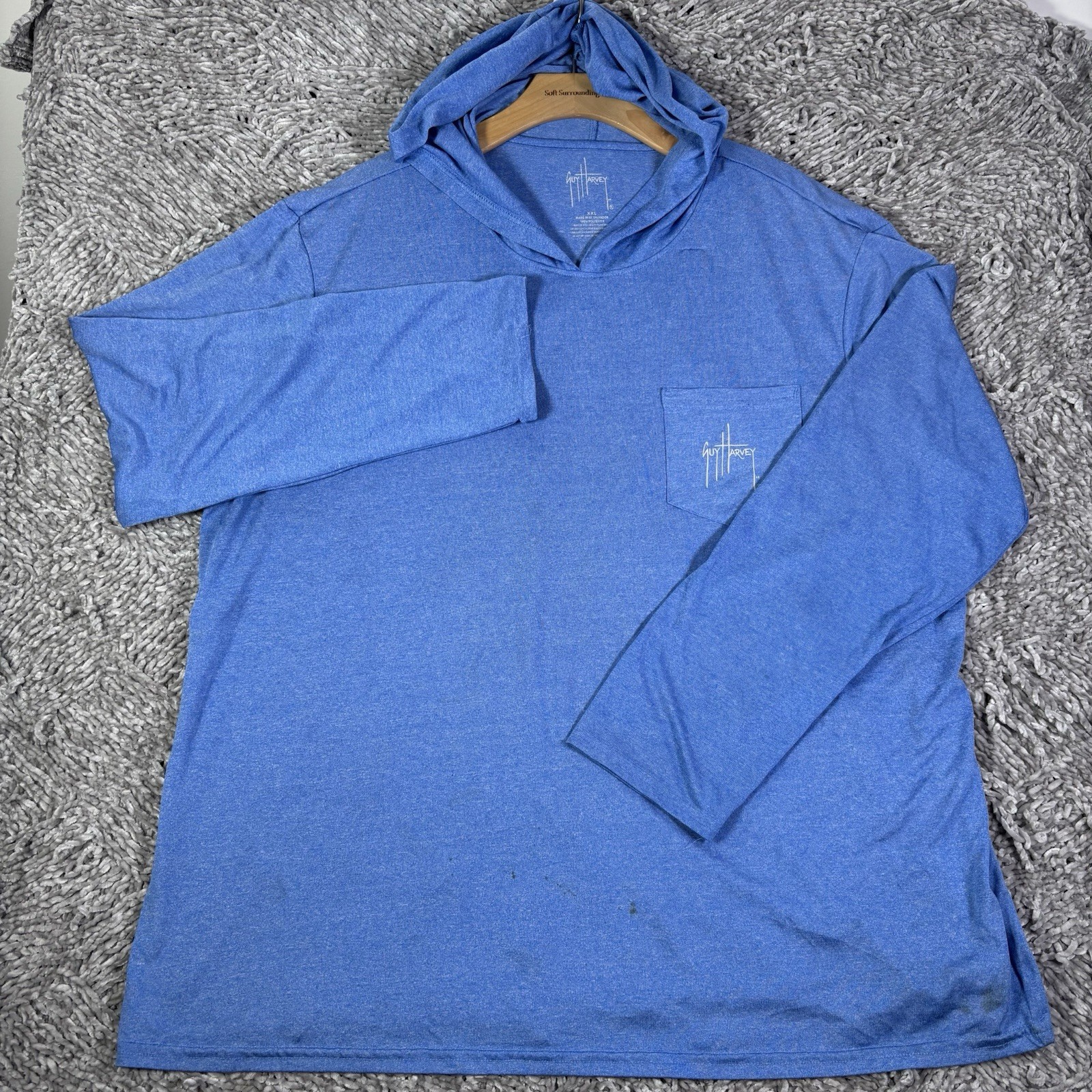 Guy Harvey Lightweight Hoodie Mens XXL Baby Blue Stretch Activewear Beach Breath