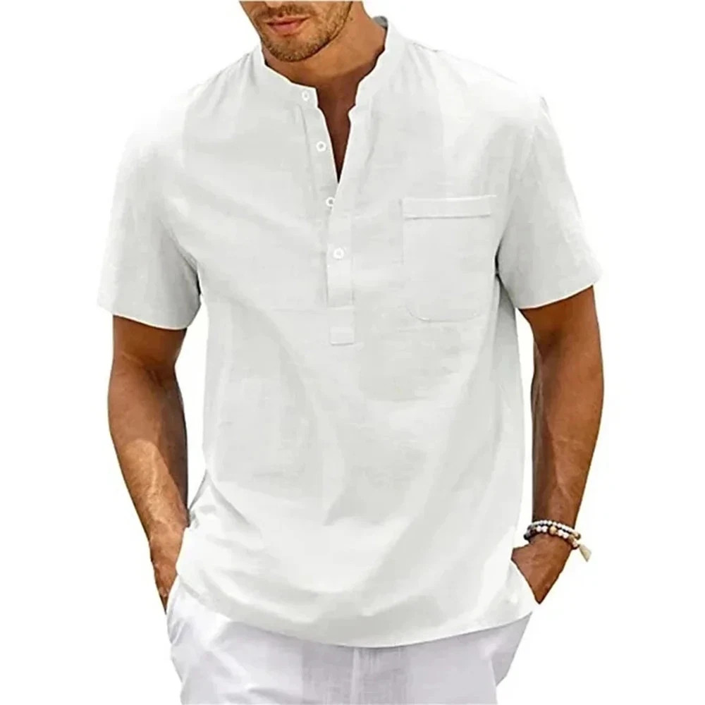 Camisa De Manga Corta Moda Lujo Camiseta Elegante Algodón Linen Para Hombres