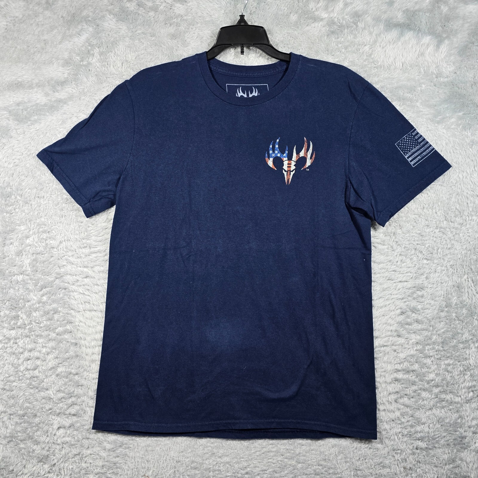 Buck Wear T Shirt Mens Medium Blue Patriotic American Graphic Deer Skull Logo