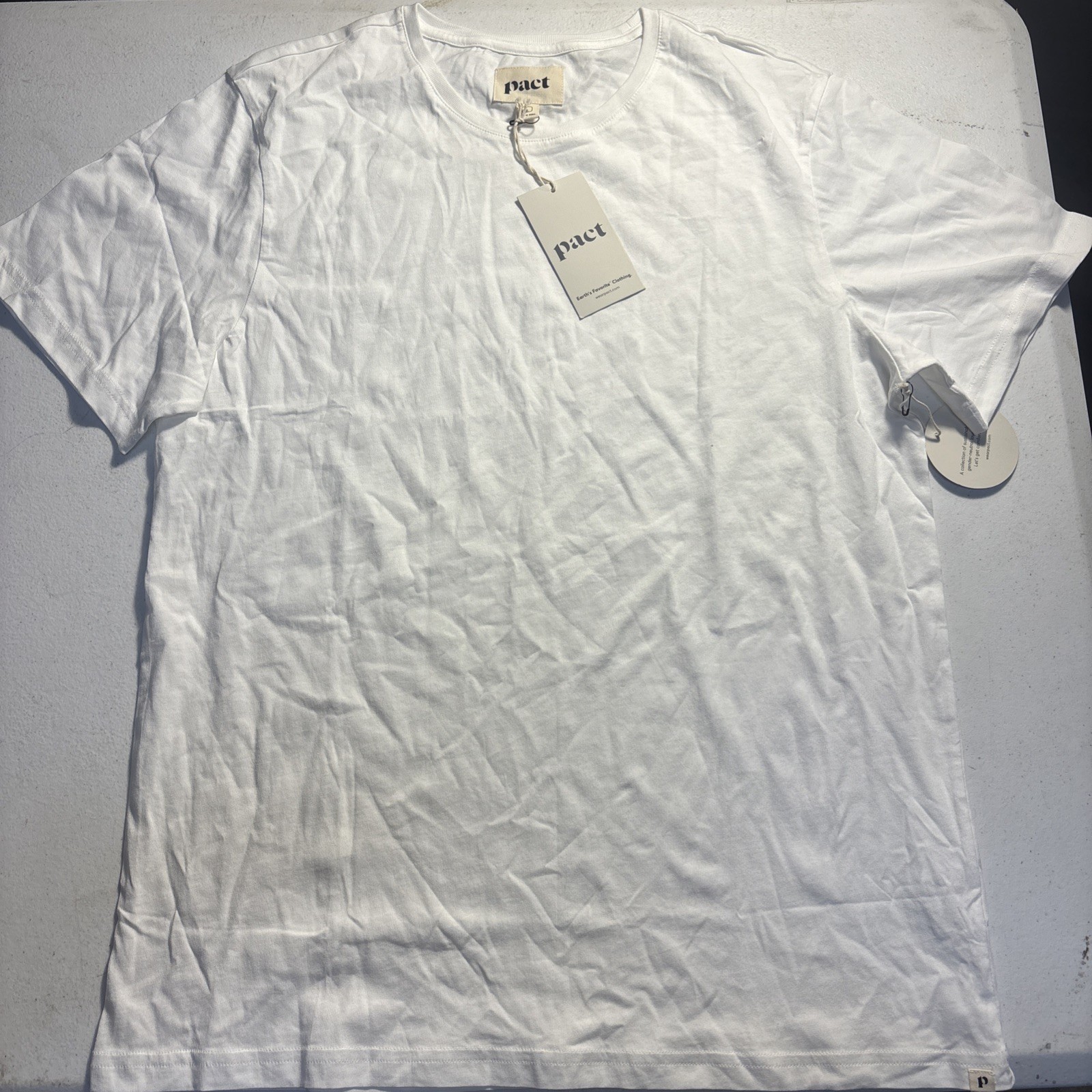 Pact Men’s White One For All Softspun Crew Neck Tee 100% Cotton L
