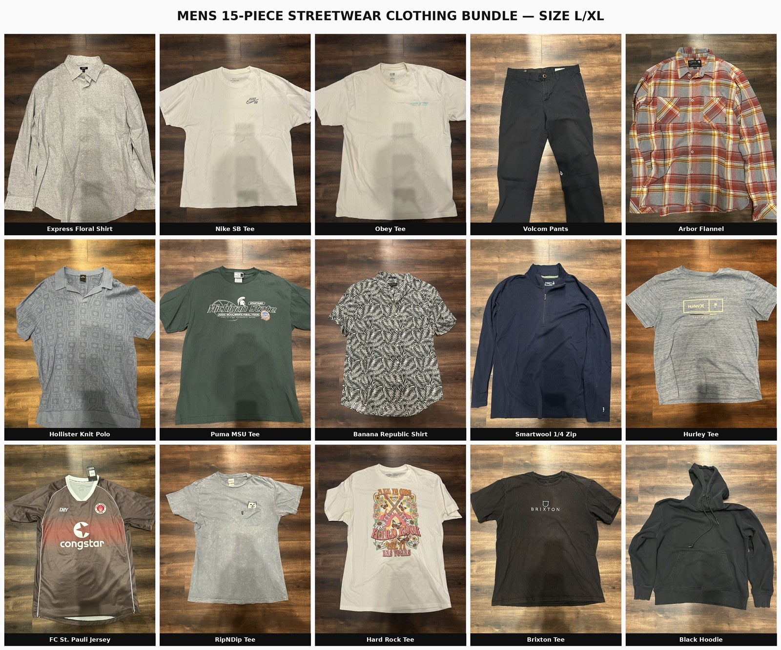Mens Streetwear Lot 15 Items L/XL Nike SB Obey Volcom Brixton RipNDip Bundle