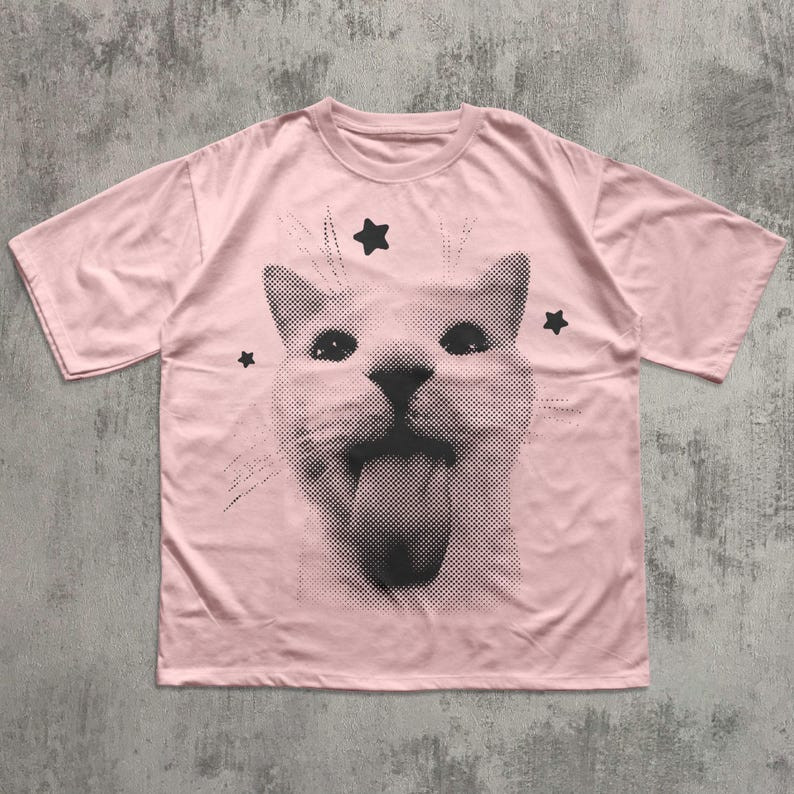 Funny Y2K Cat Meme T Shirt Silly Kitten Vintage Graphic Tee Retro Gag Gift