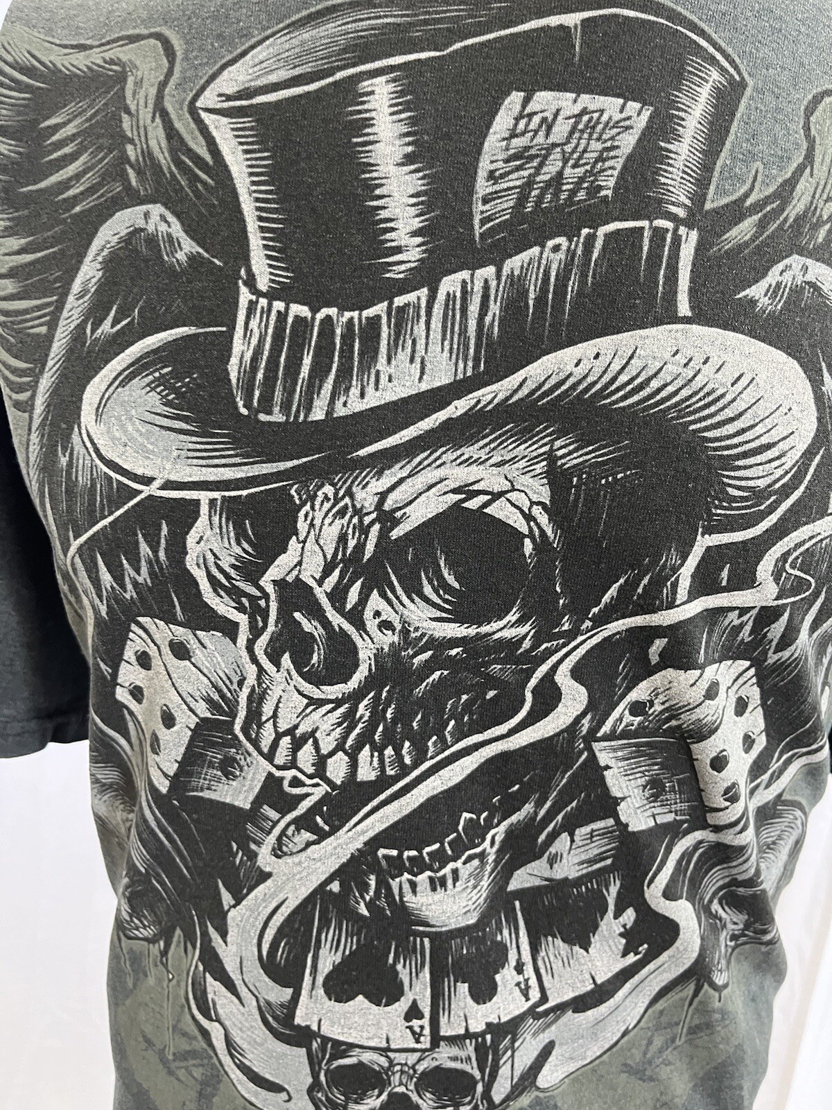 Gothic Skulls T-Shirt Mens 2XL Gray Cards Poker Biker Short Sleeve Crew Neck