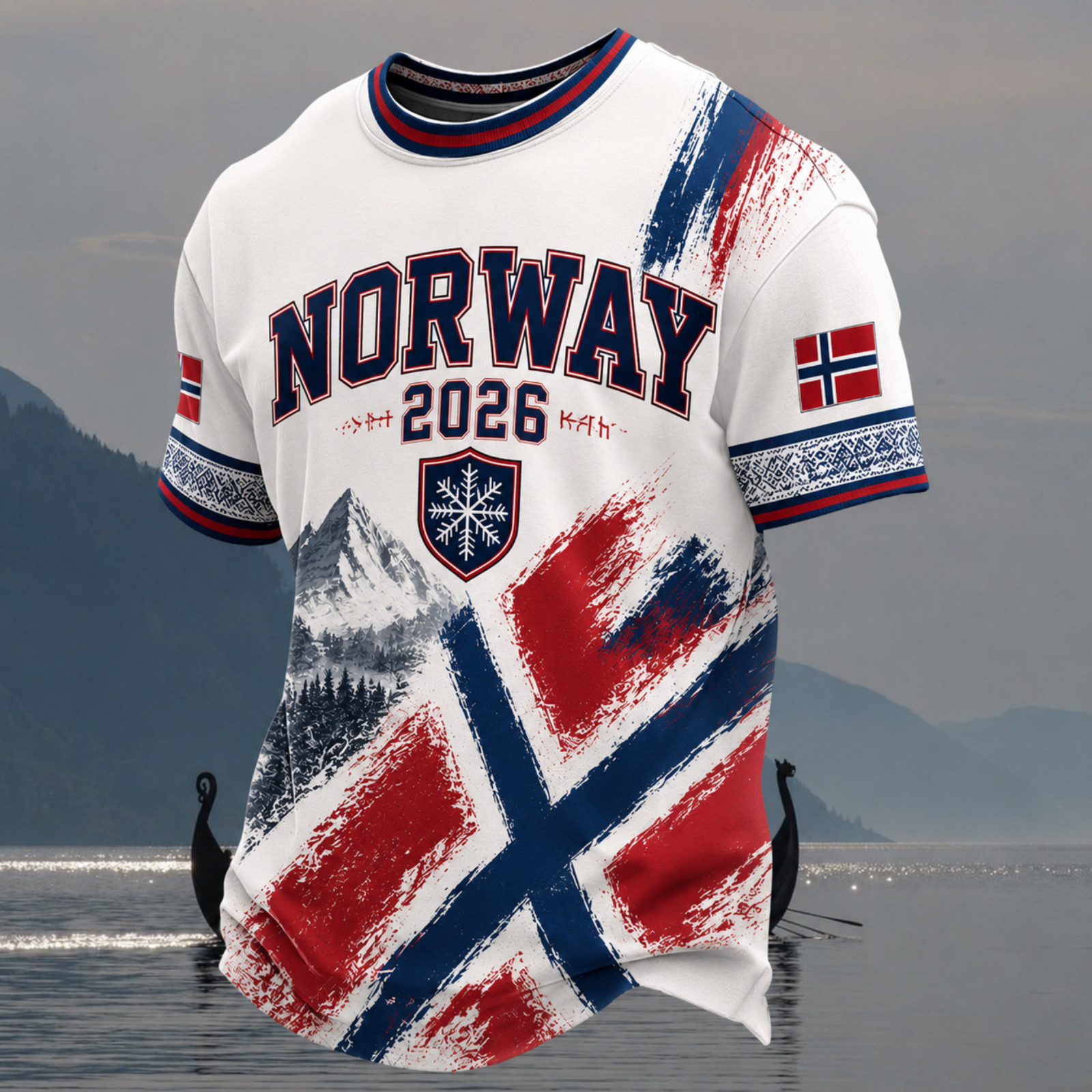 Norway T-Shirt Norwegian Flag Vintage Mountains Nordic National Pride (S-5XL)