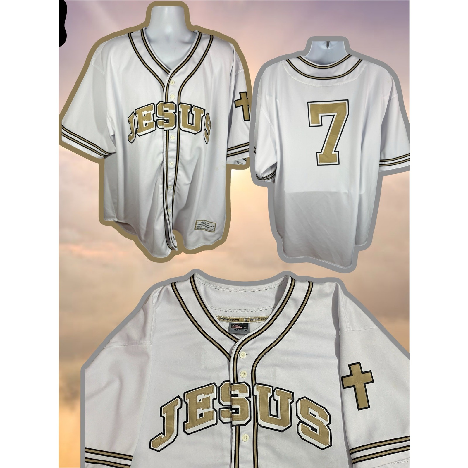 Colosseum Athletics Jesus Christ Baseball Jersey — White Stitch Logos 2XL