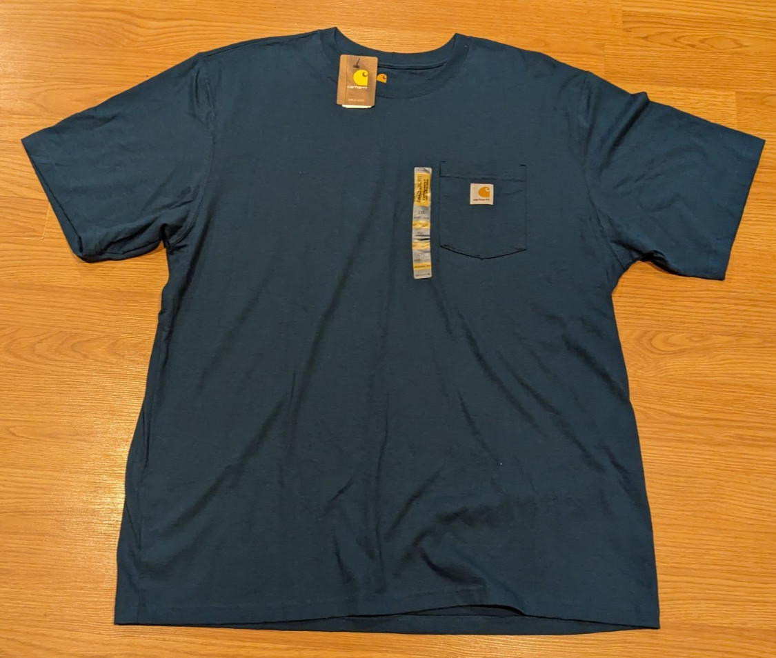 Men’s Carhartt Original Fit Pocket Tee K87 984 Teal TShirt 2XL READ DESCRIPTION
