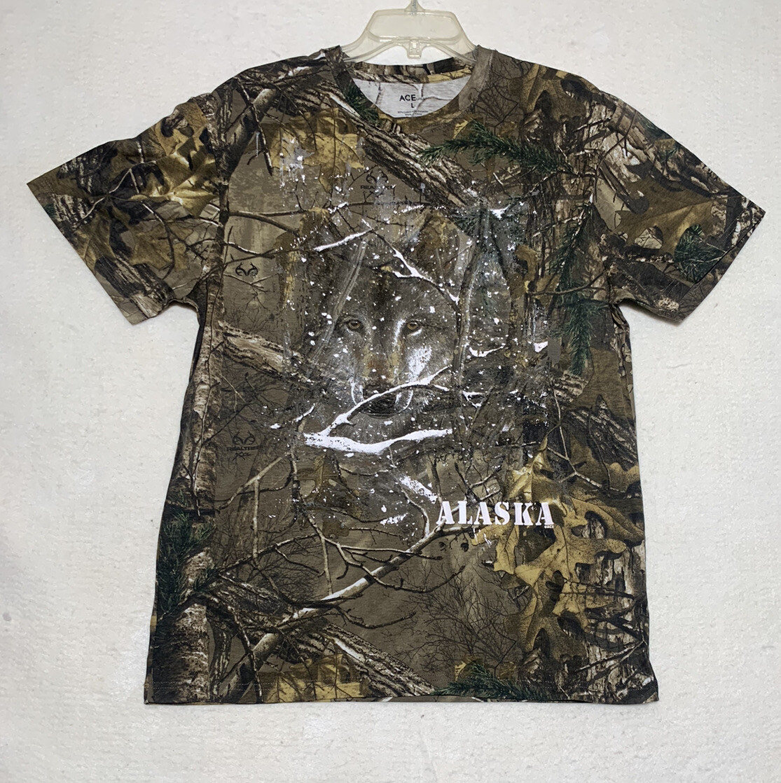 Ace Sportswear Camo T Shirt Men&rsquo;s Large “Coyote Alaska” Clean Graphics!