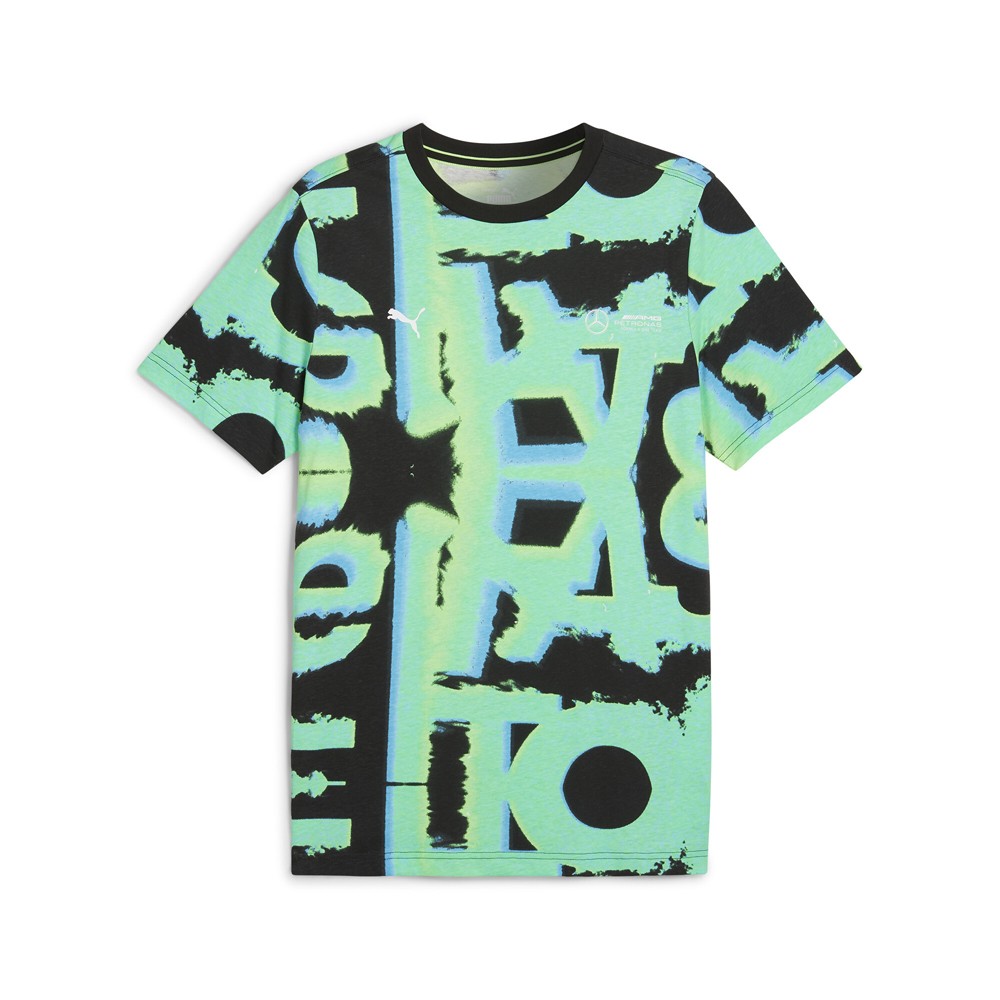 PUMA Mapf1 Neon Energy Graphic Crew Neck Short Sleeve T-Shirt Mens Green Casual