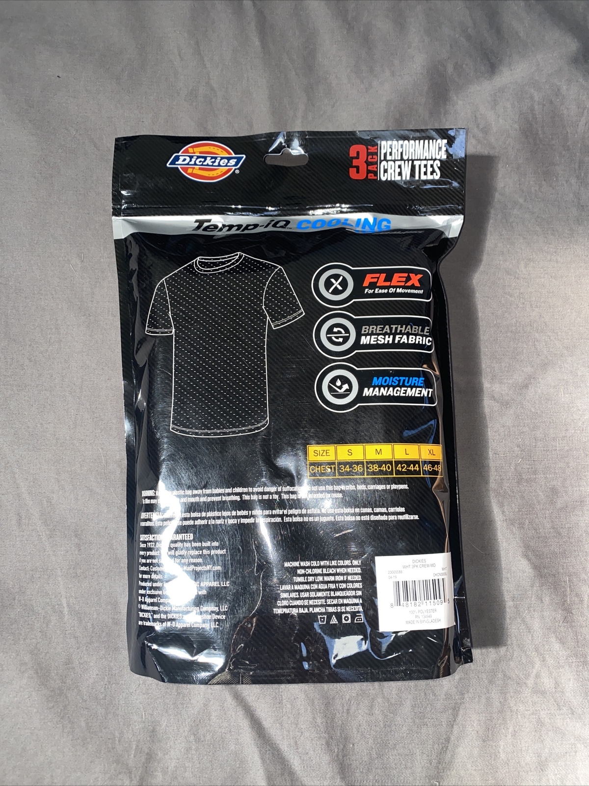 Dickies Temp-IQ Cooling Mesh White Crew Tees 3-Pack Performance Sz Medium 38-40