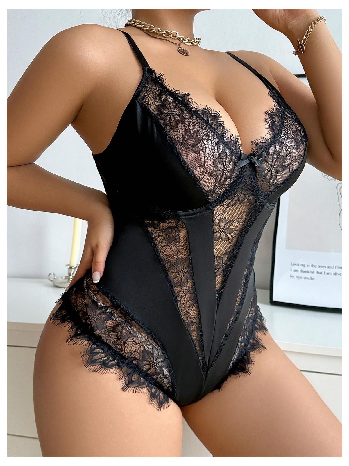 Women&rsquo;s Plus Size Lingerie Sexy Bodysuit Lace Sheer One Piece Cami Teddy Baby…