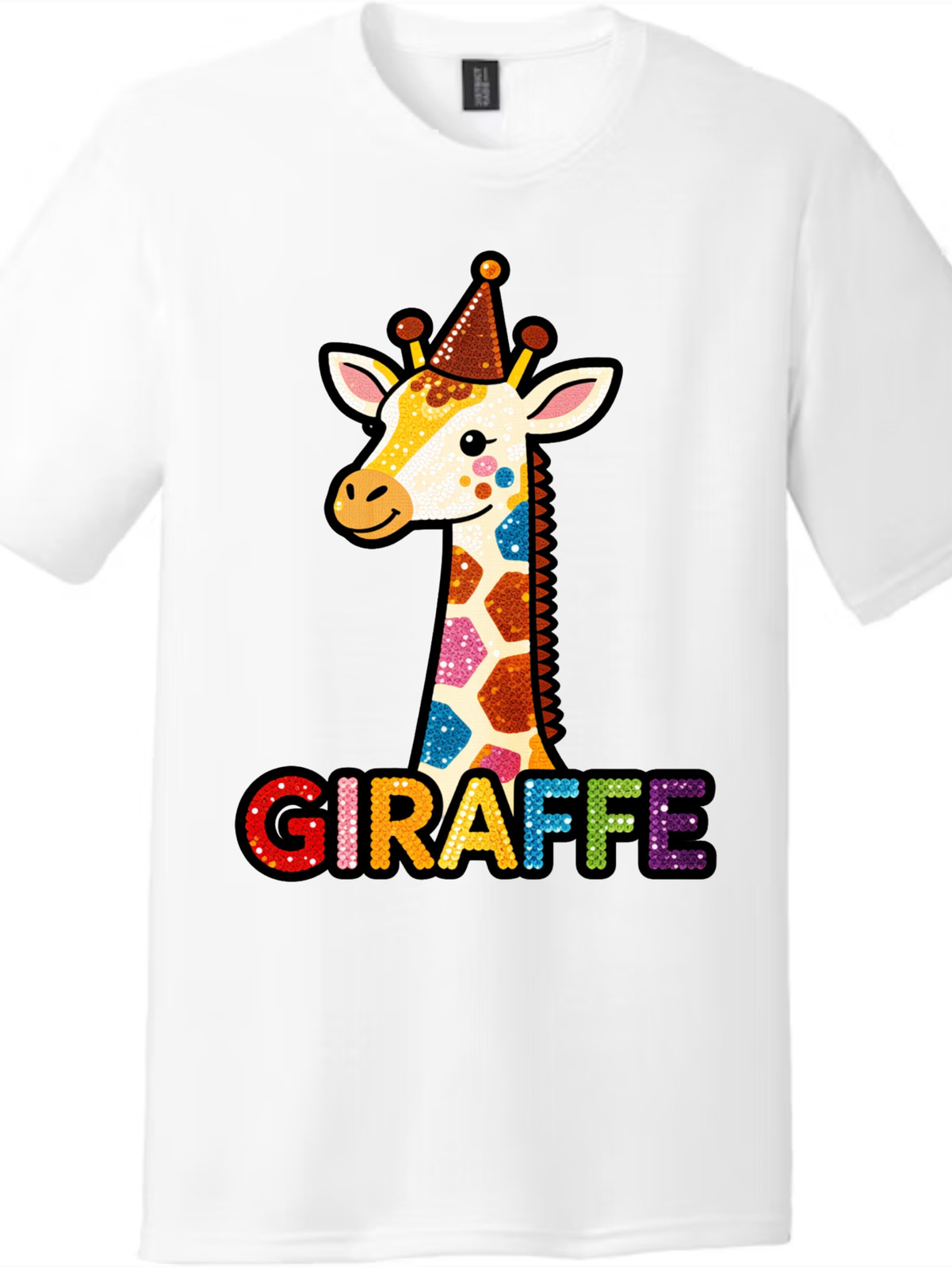 Cute Crown Giraffe Glitter Tee, Rainbow Graphic Casual T-Shirt for Men Women