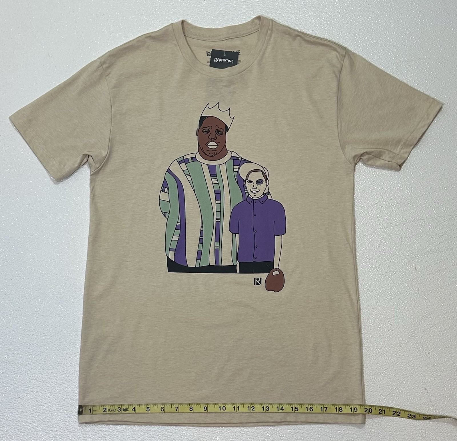 ROUTINE BASEBALL Size Medium Beige Biggie Smalls Sandlot T-shirt NWT