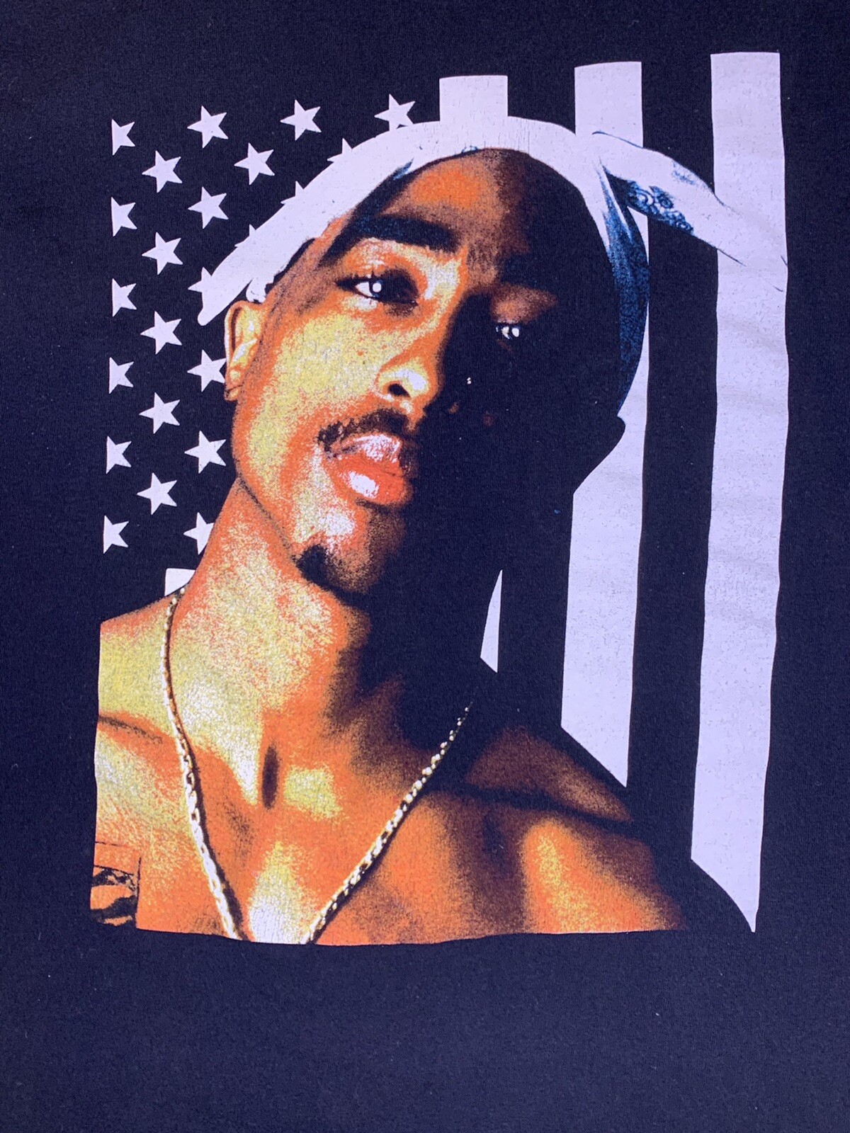 Tupac Shakur Amaru AWA M/M 2014 Hip Hop T-Shirt Black Flag White Bandana Mens M
