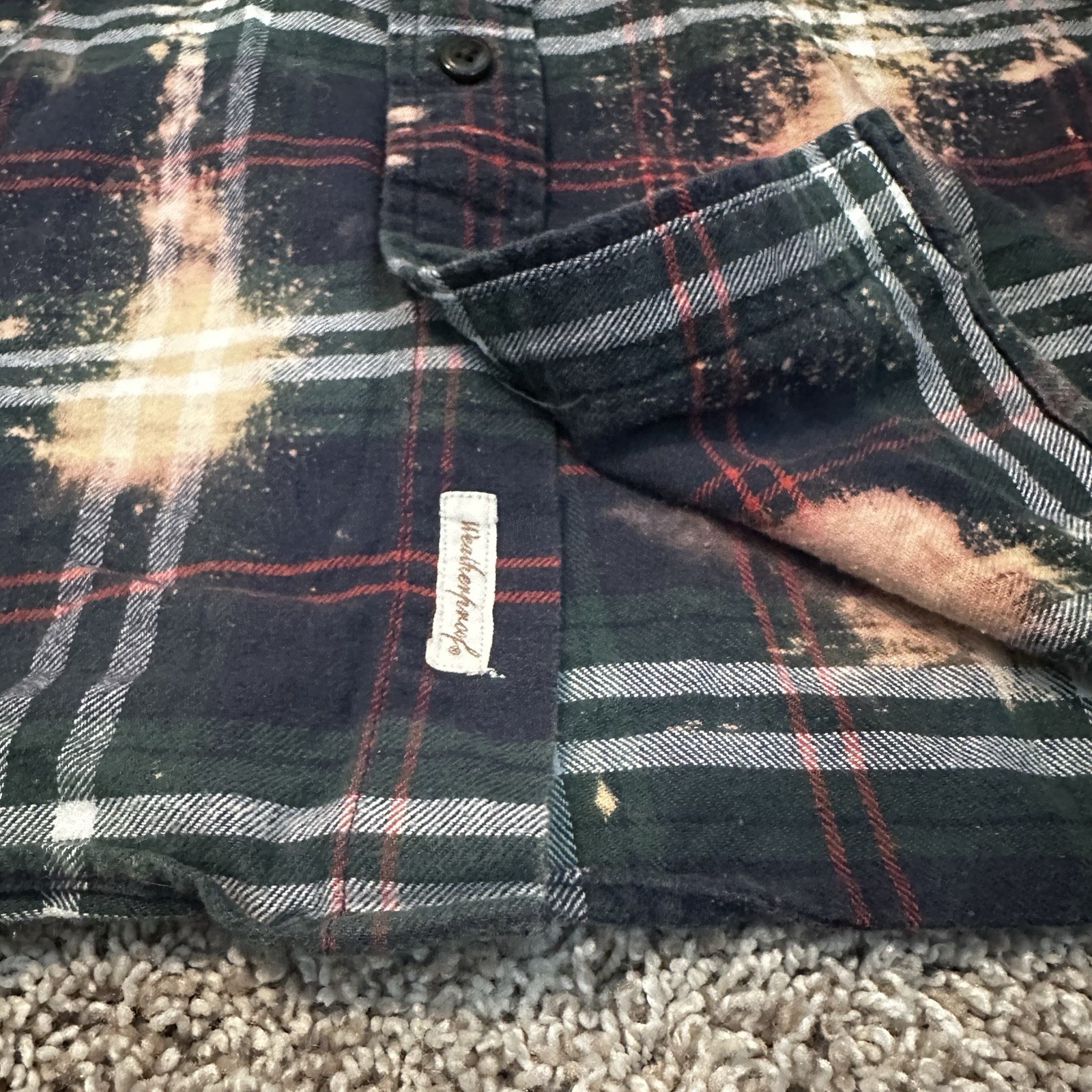 Custom Bleached Flannel Kurt Cobain Nirvana Patch Shirt Grunge Distressed XL