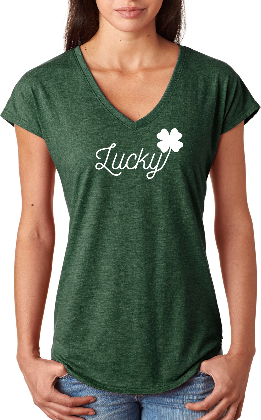 St Patricks Day Lucky Ladies Tri Blend V-neck Shirt