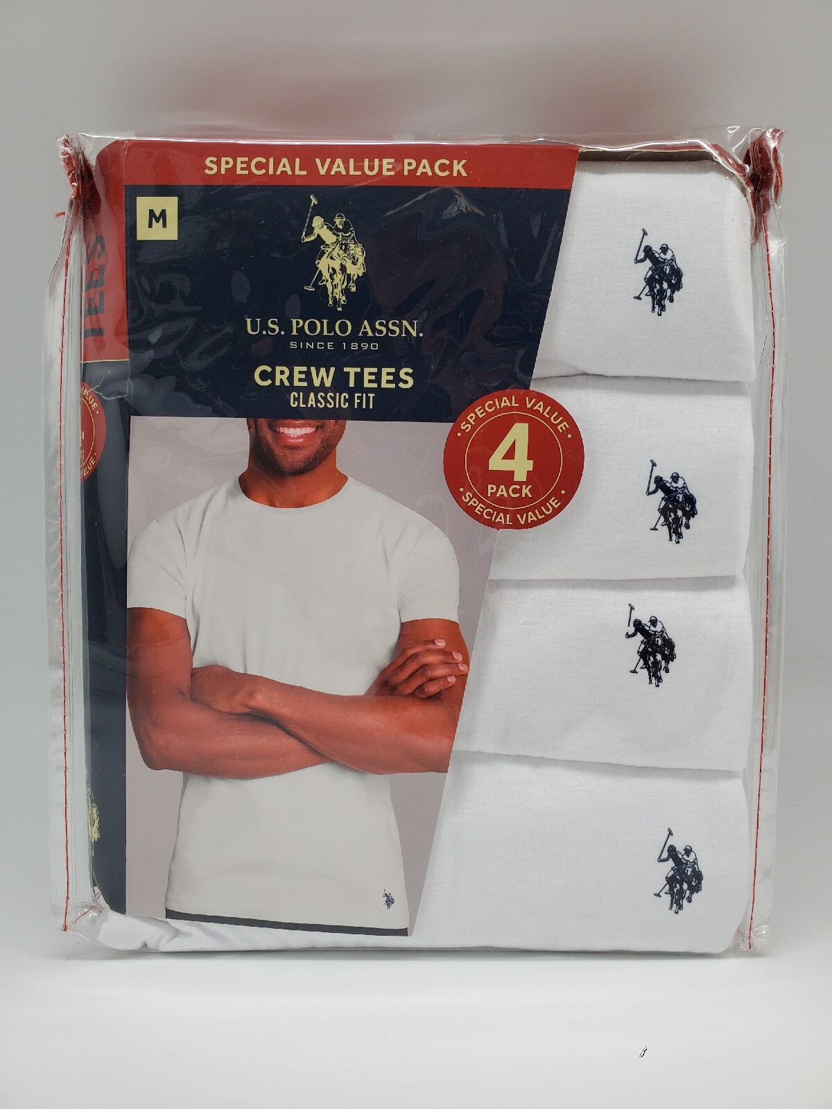 US POLO ASSN 4-Pack Logo White Crew Neck T Shirt Set Classic Fit Men&rsquo;s S M L XL