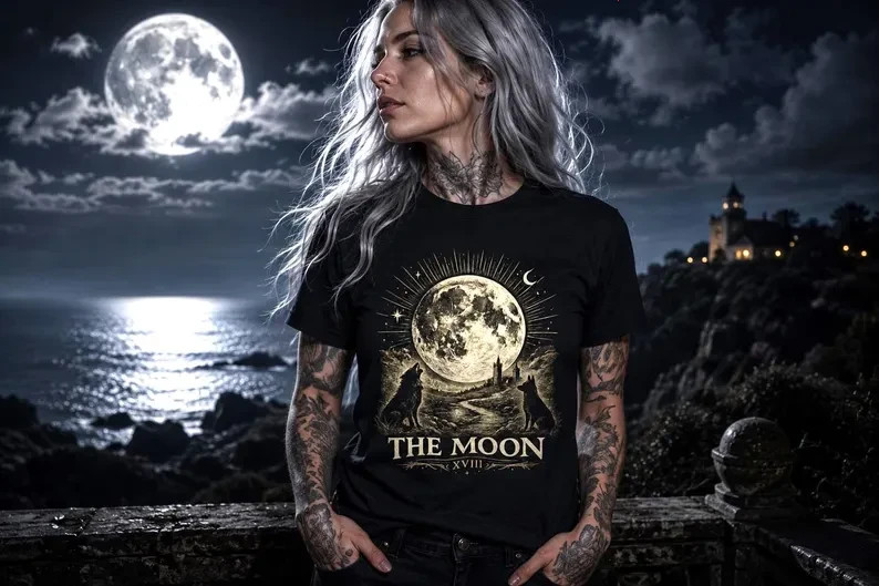 The Moon Tarot Card Shirt, Dark Academia Tee, Major Arcana T-Shirt