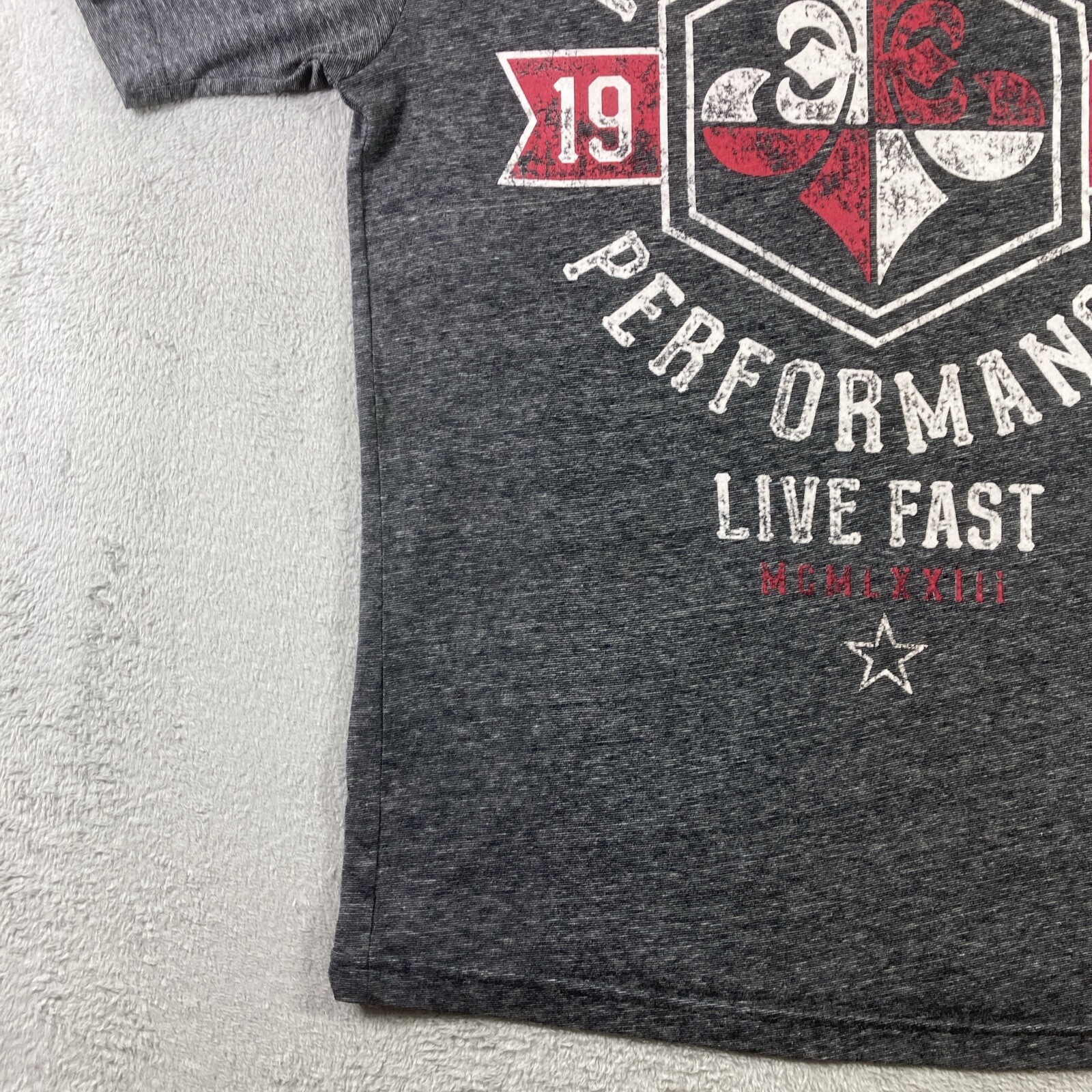 Affliction Shirt Adult Medium Dark Gray Graphic Tee Performance Live Fast USA