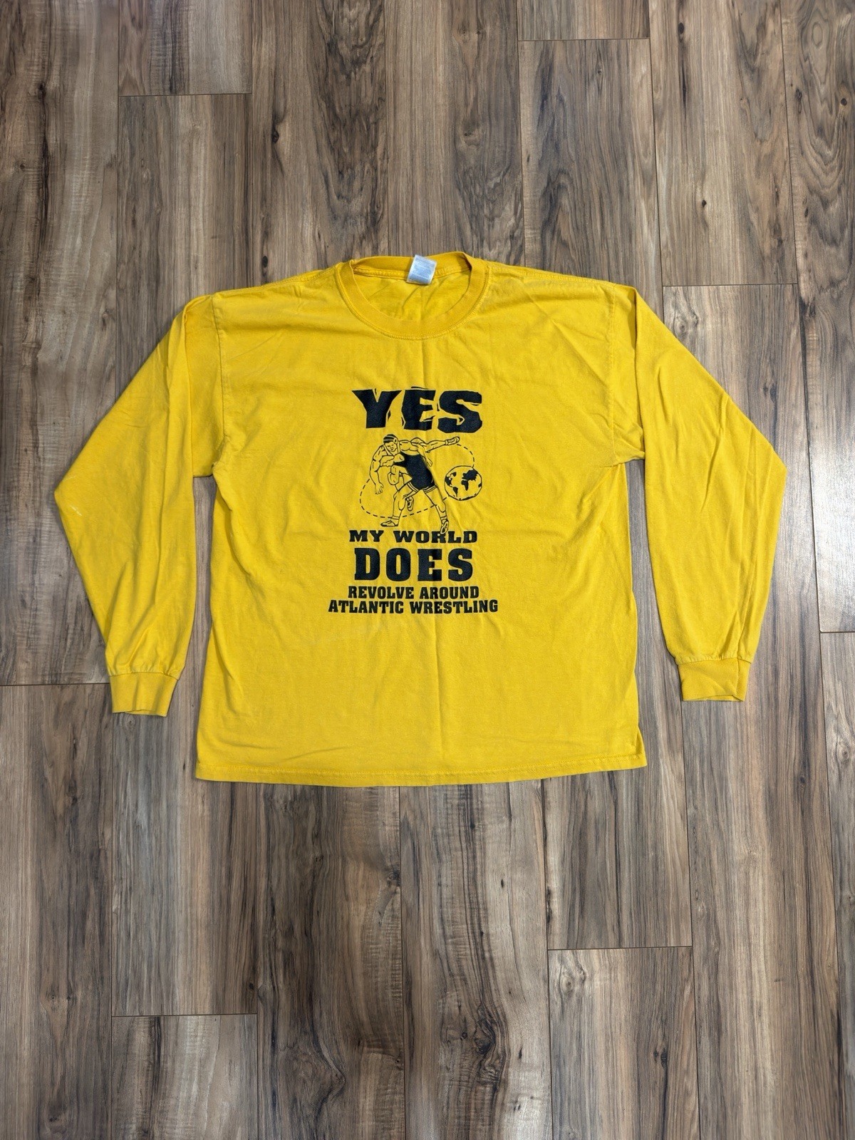Vintage Y2K Atlantic Iowa Pride Trojan Wrestling Long Sleeve Yellow Shirt XL