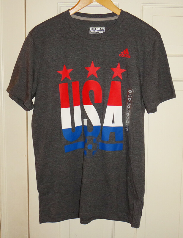 NWT Adidas Men&rsquo;s USA Soccer Climalite Go To Performance T-Shirt Dk Grey Heather