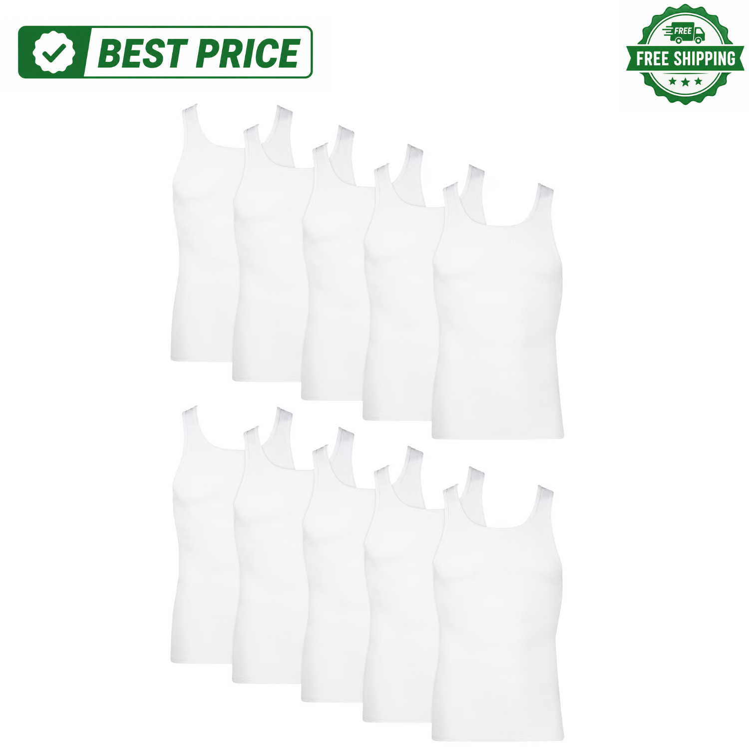 Hanes Men&rsquo;s Cotton Ribbed Tank Tops Moisture Wicking Undershirts, White – 10Pack