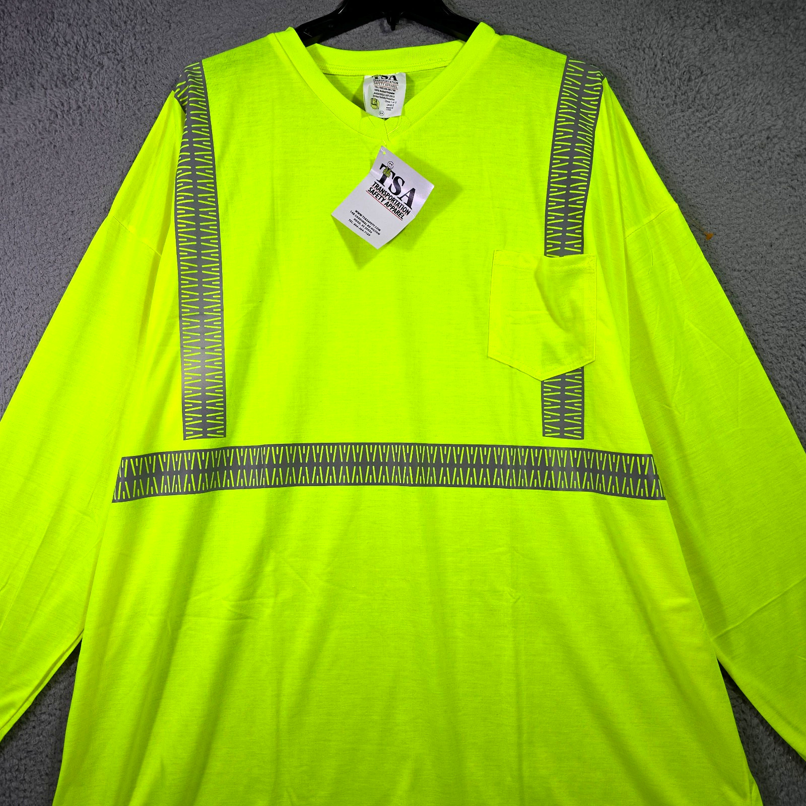 TSA Hi Viz Shirt Mens 6XL Yellow Long Sleeve Pocket Tee Casual Class 1 2 NWT