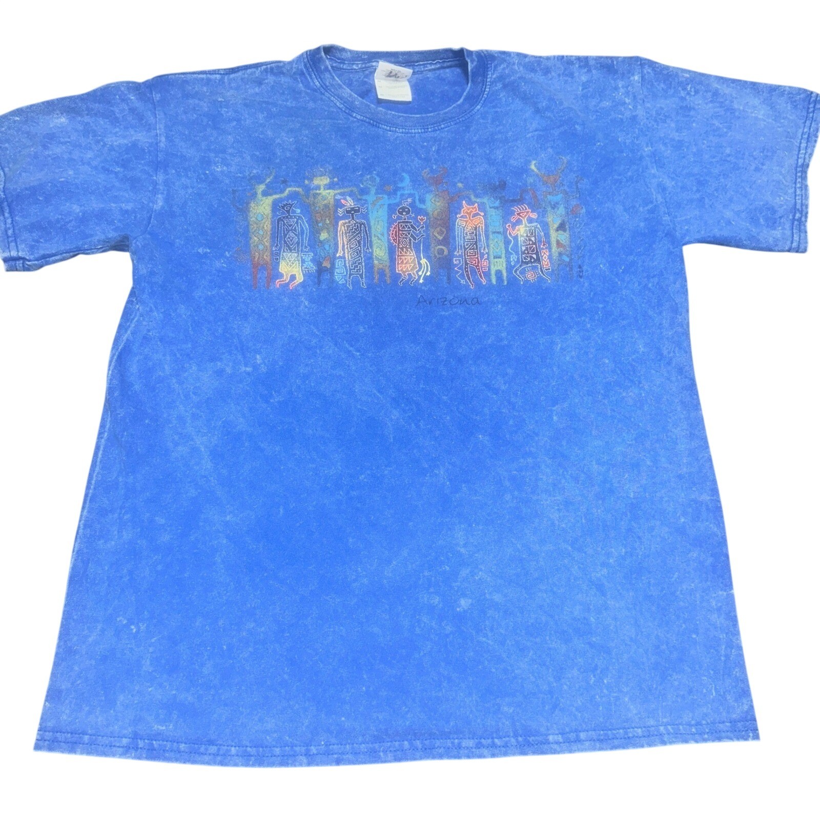 Mens Arizona Petroglyph Graphic T-Shirt Medium Blue Acid Wash Crew Neck Cotton