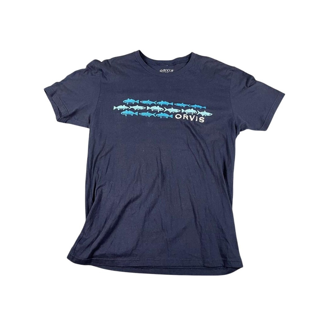 Orvis Men&rsquo;s Navy Blue Fish Graphic T-Shirt Medium 100% Cotton Fishing Tee *