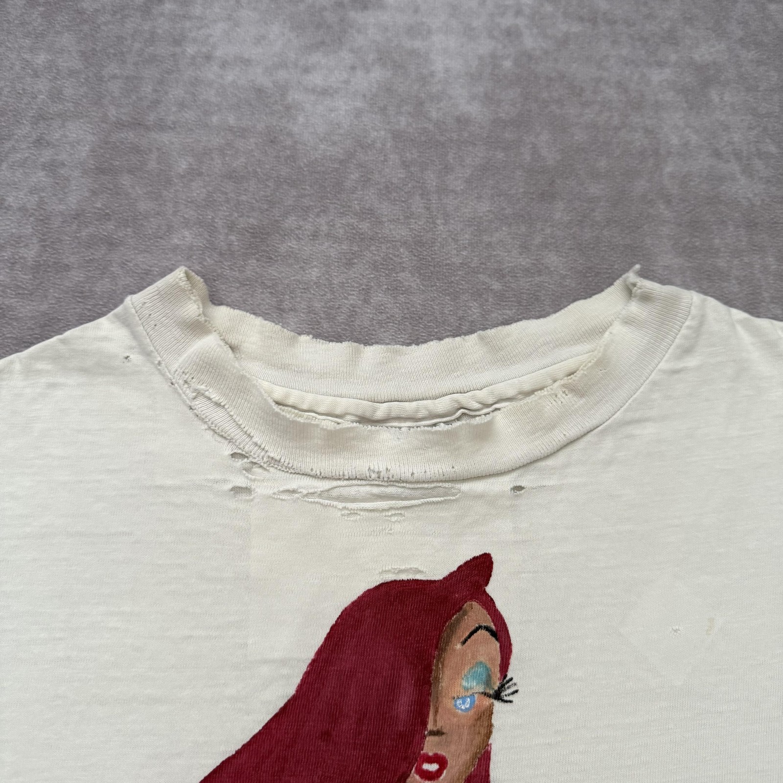 Vintage 80s Jessica Rabbit Shirt Mens L Hand Painted Cartoon Disney Art Pin Up