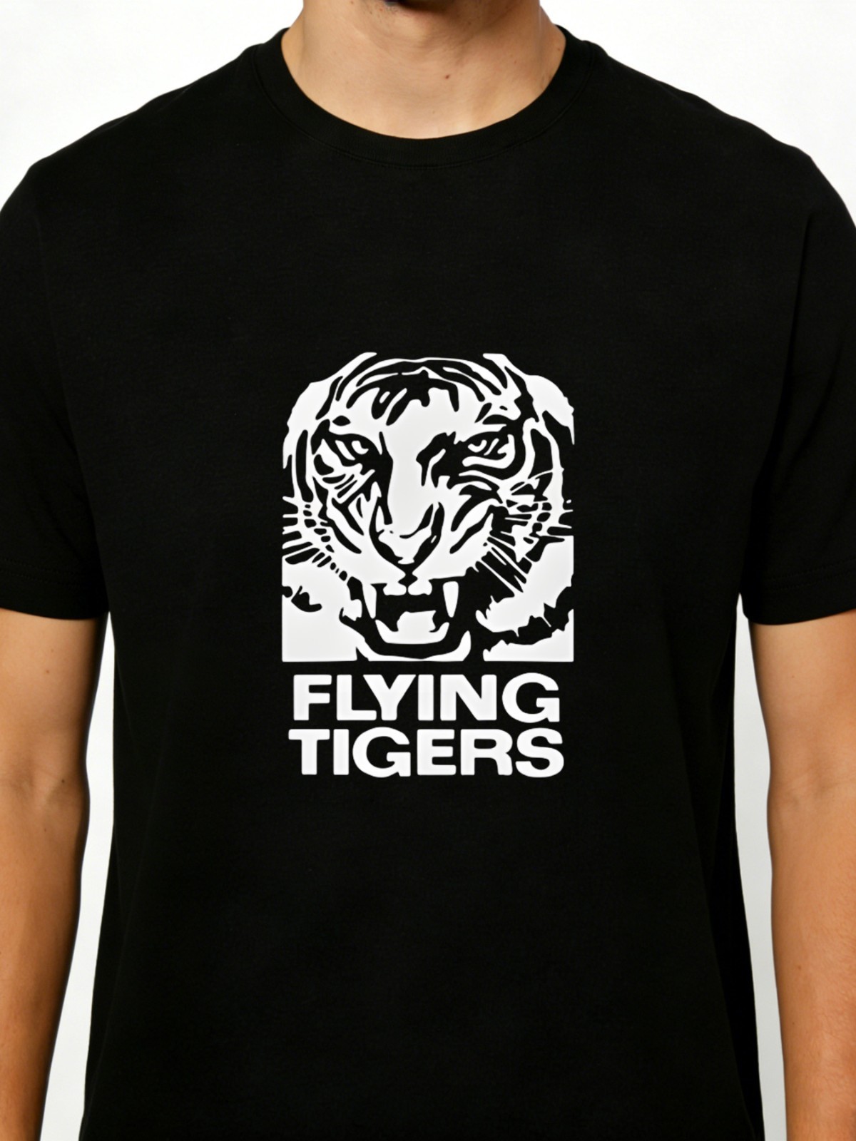 Men&rsquo;s Cotton Graphic T Shirt with Bold White Flying Tigers Tiger Head Print