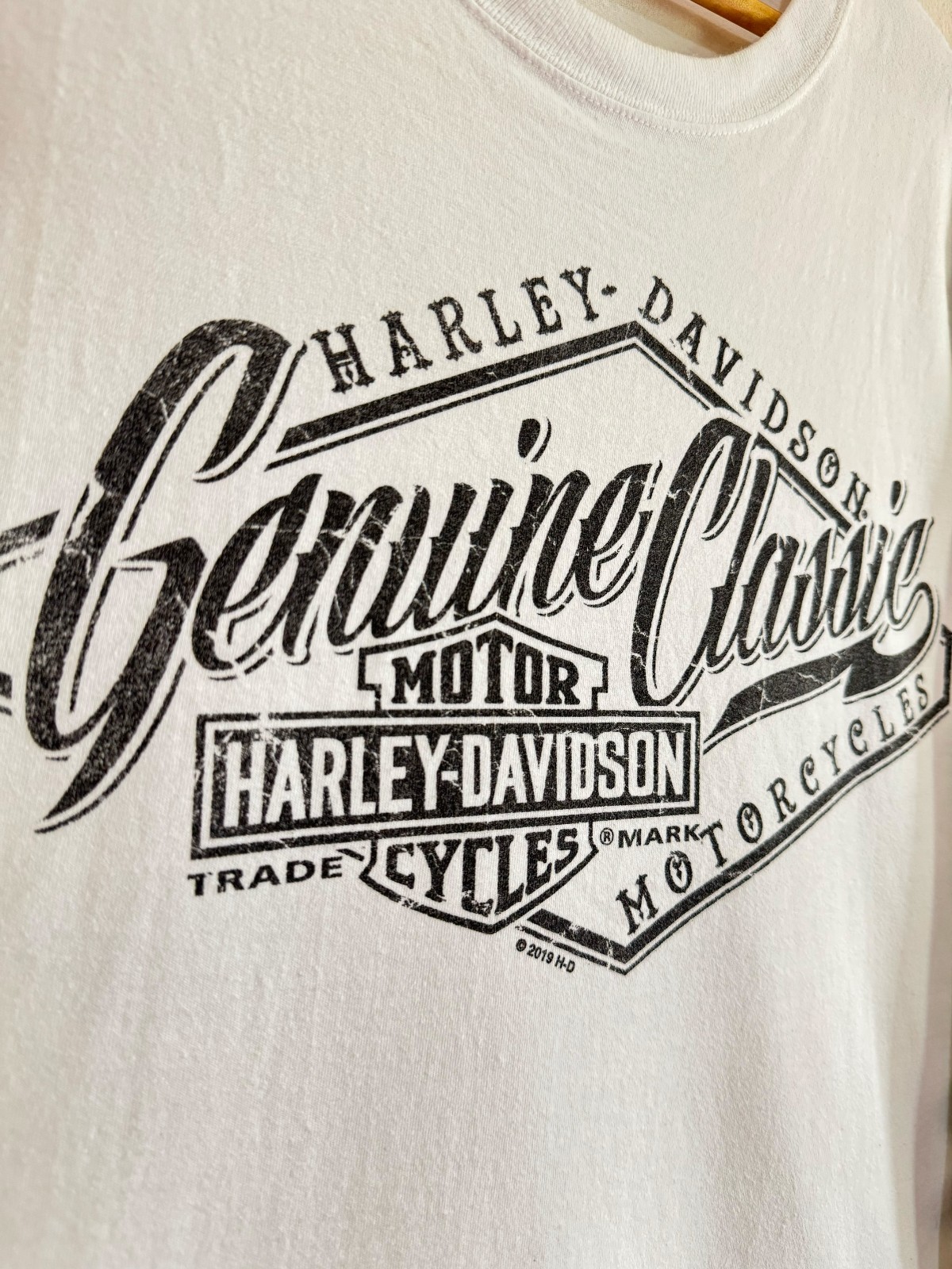 Harley Davidson Oakland CA Long Sleeve Shirt Mens XL White Spell Out Sleeve Bike