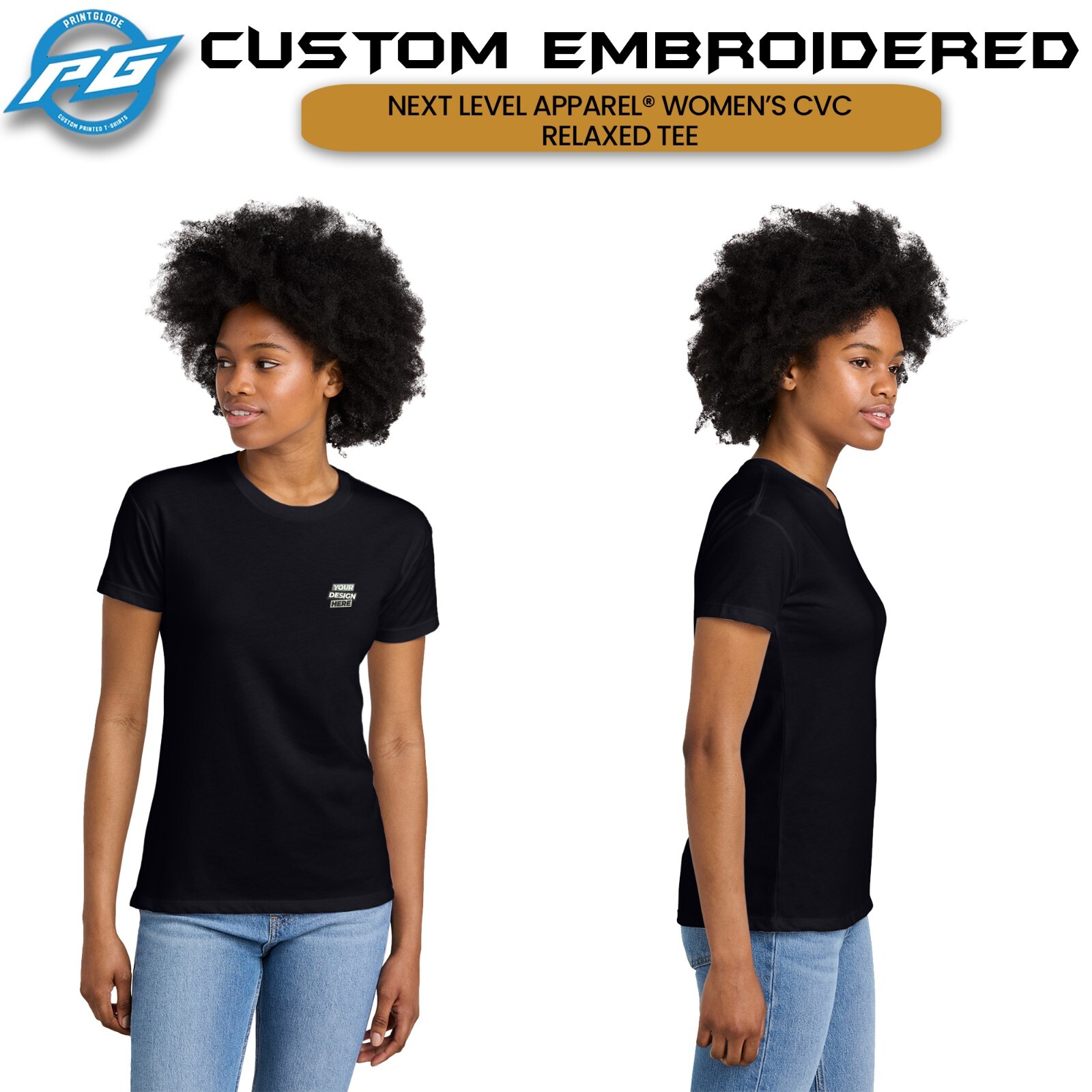 Custom Embroidered Crewneck T-Shirt Womens CVC Relaxed Tee Gift For Her NL6600