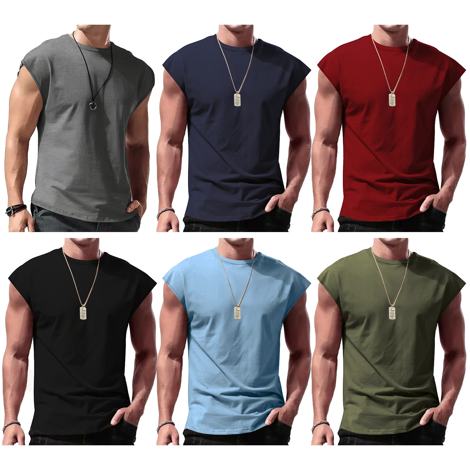 Mens Casual Sleeveless T-Shirt Solid Color Vest Tank Tops for Vacation Travel