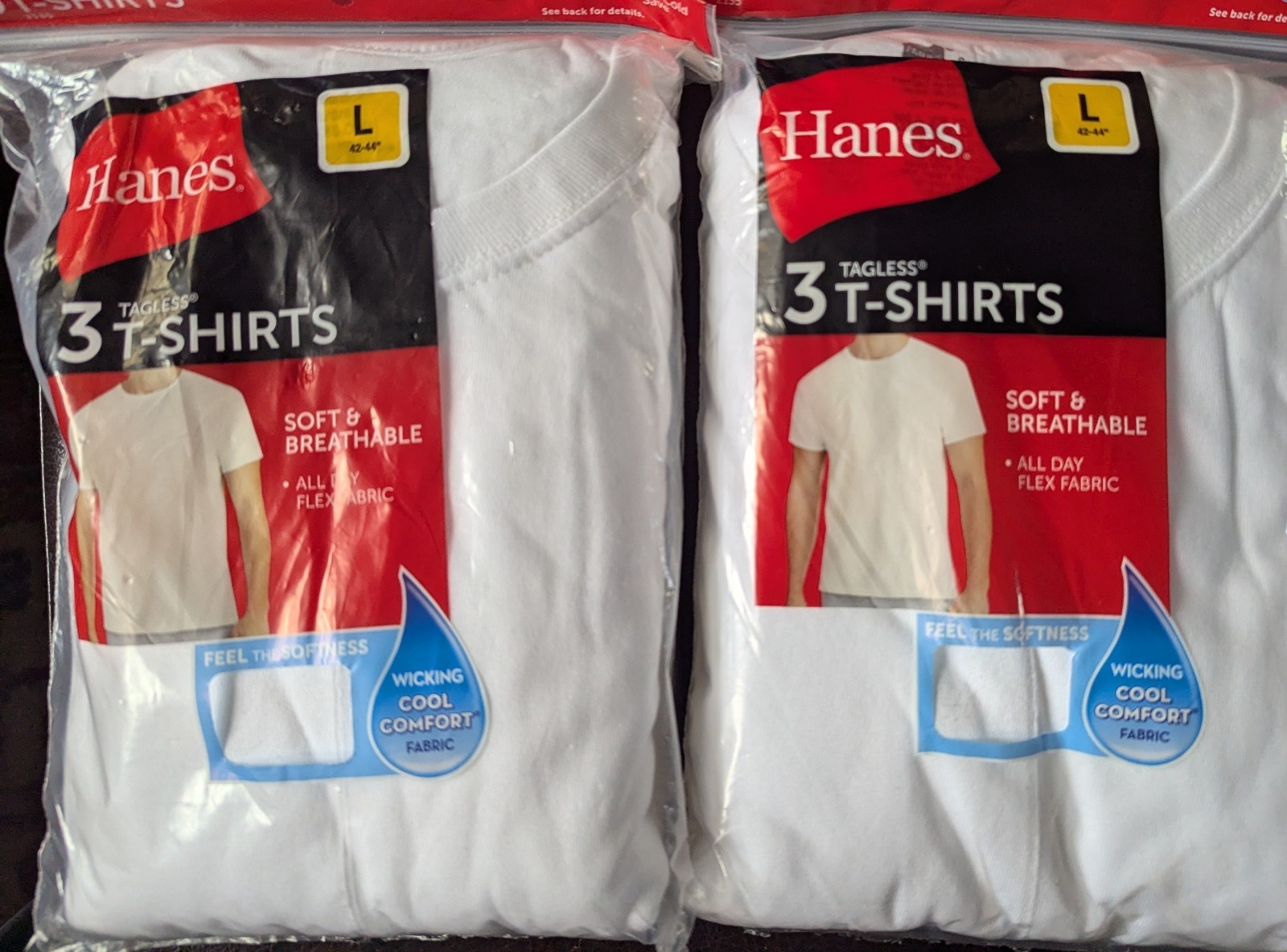 LG TWO PACKS Hanes ComfortSoft 2135 Crewneck Tagless Men&rsquo;s T-shirt 3 Pack- White