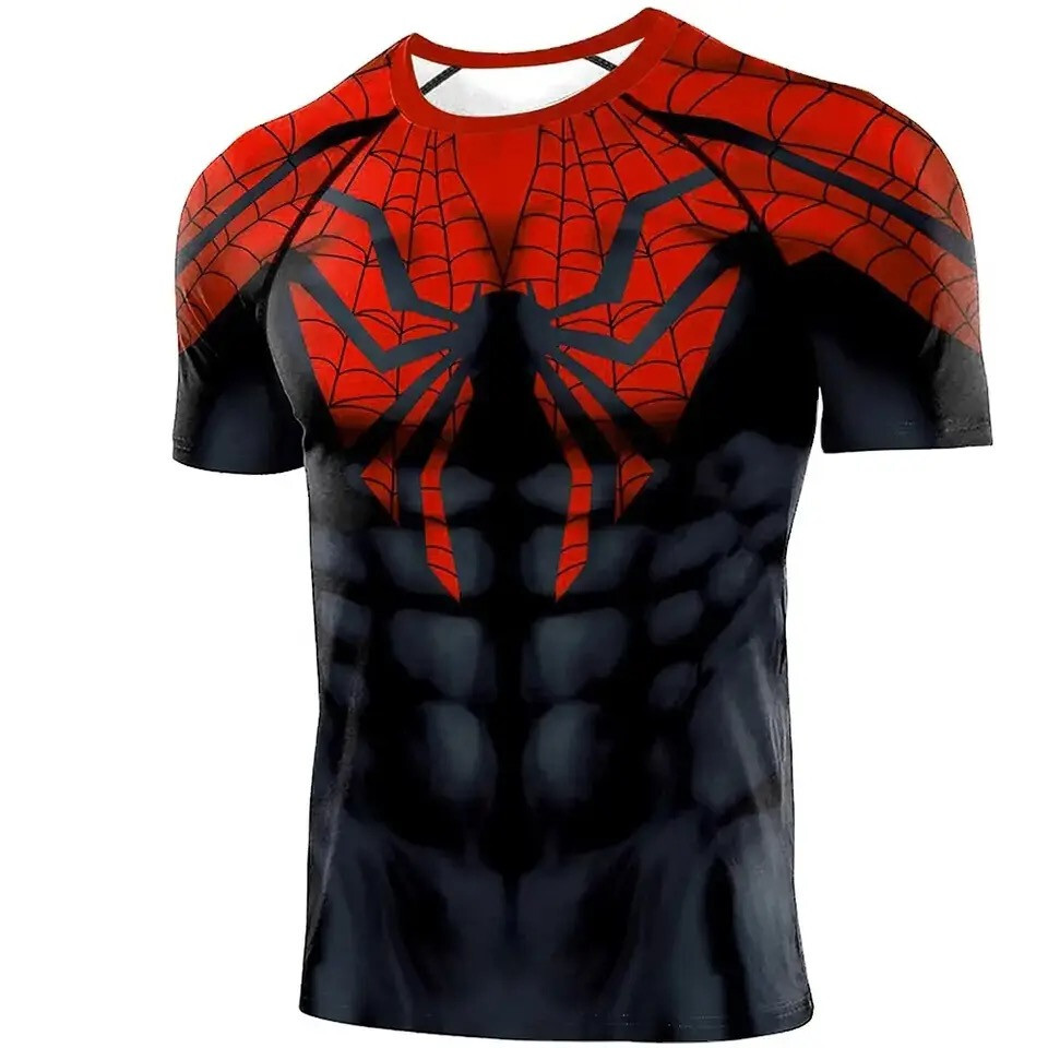 Men&rsquo;s T-shirts Spider Superhero Compression Tights Short Sleeve Tops Tee Gym