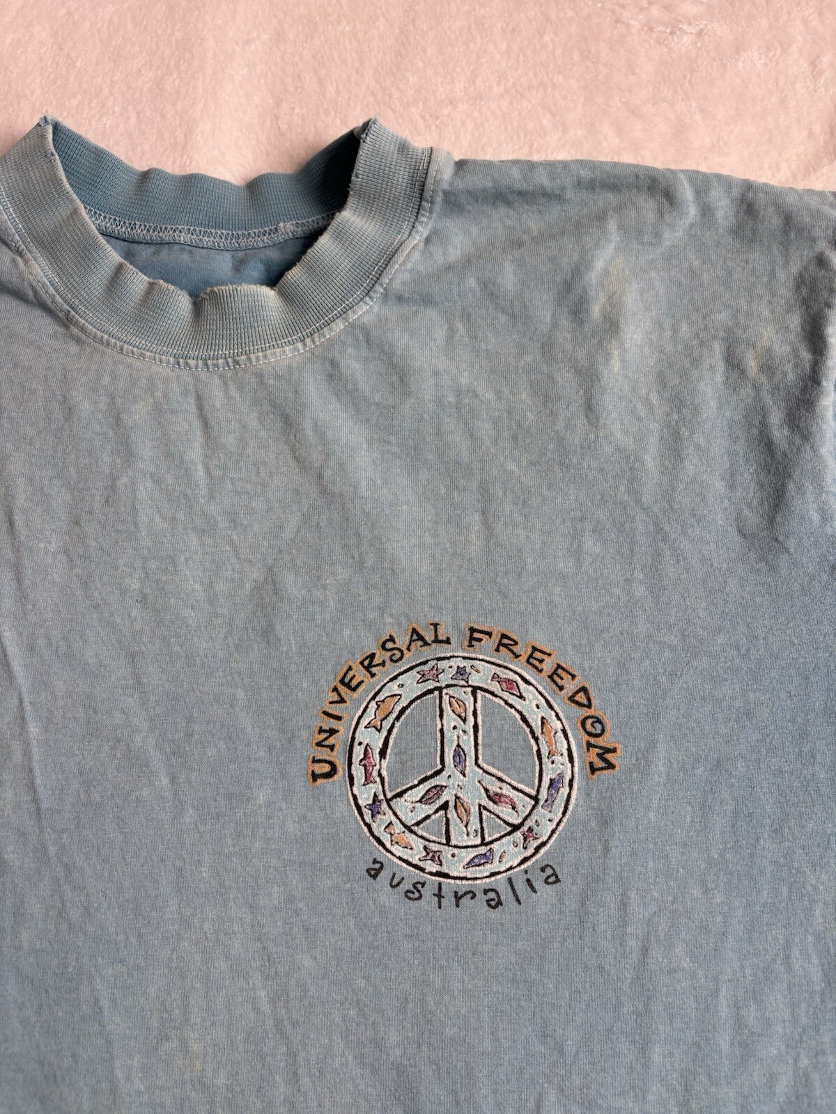 VTG Arrawarra Australia Universal Freedom Blue Shirt Distressed Men&rsquo;s Medium *