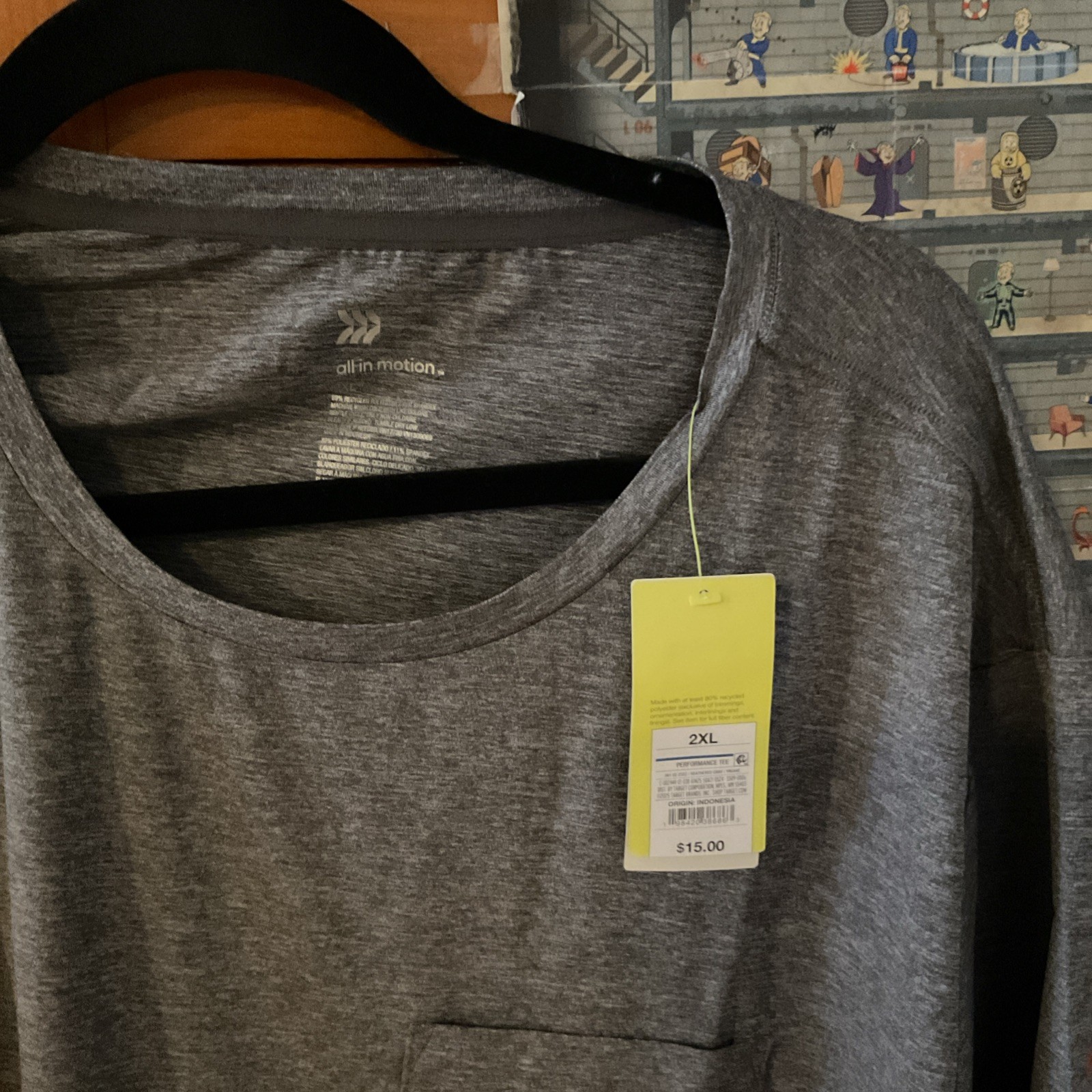 All in Motion Men&rsquo;s Gray Short Sleeve Performance T-Shirt Heathered Gray- 2XL
