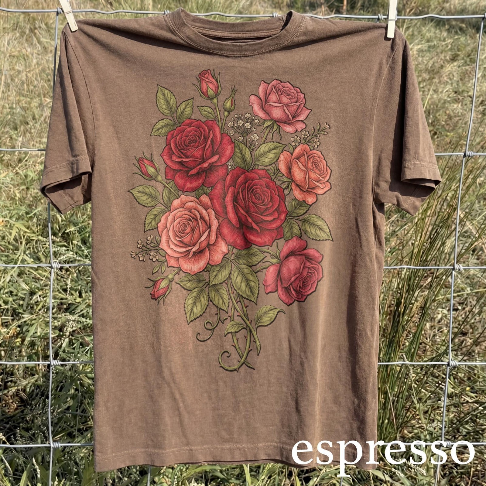 Retro Rose Graphic T-Shirt Vintage Floral Botanical Garden Tee