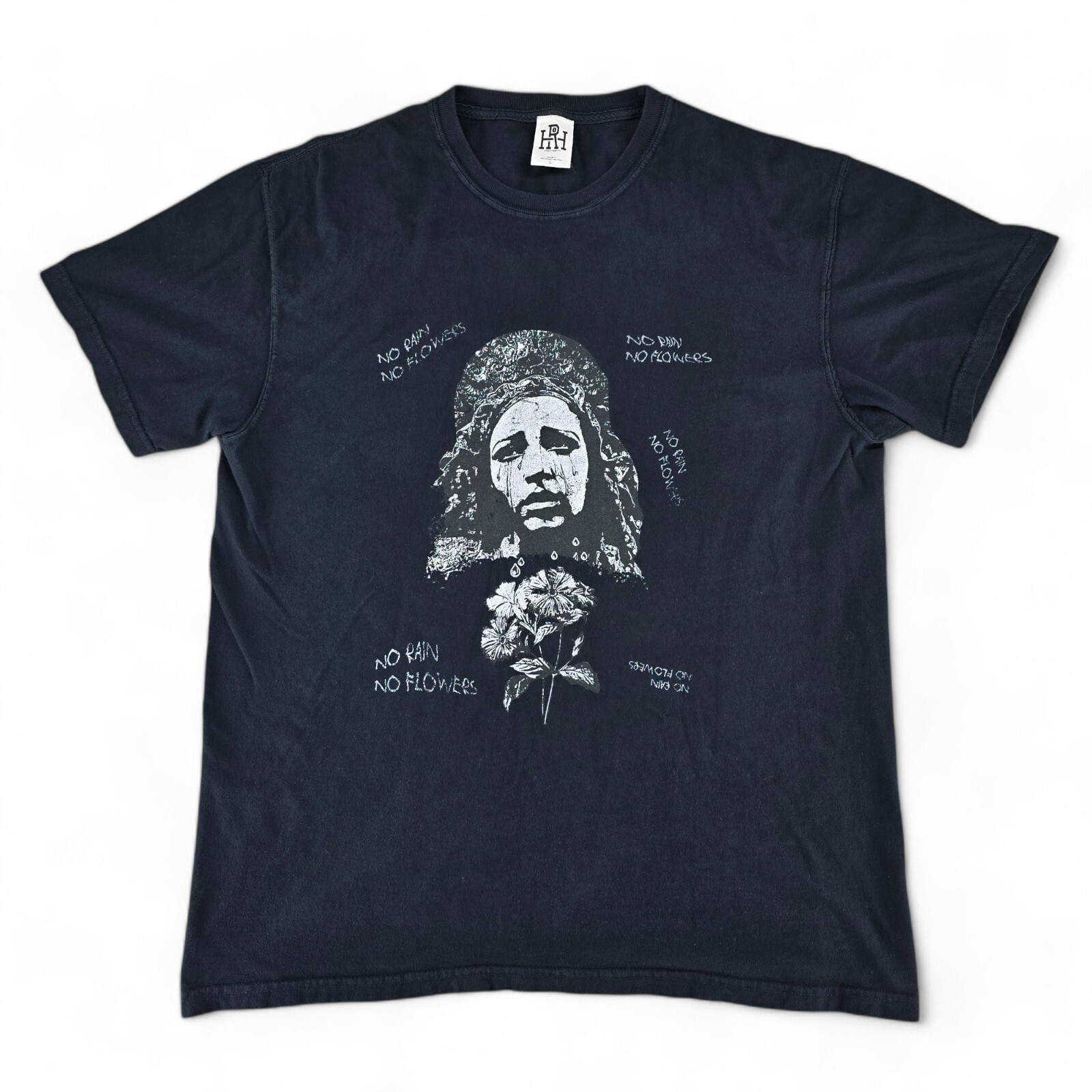 House of Rebellion Mens Large No Rain No Flowers Black T Shirt Graphic Print